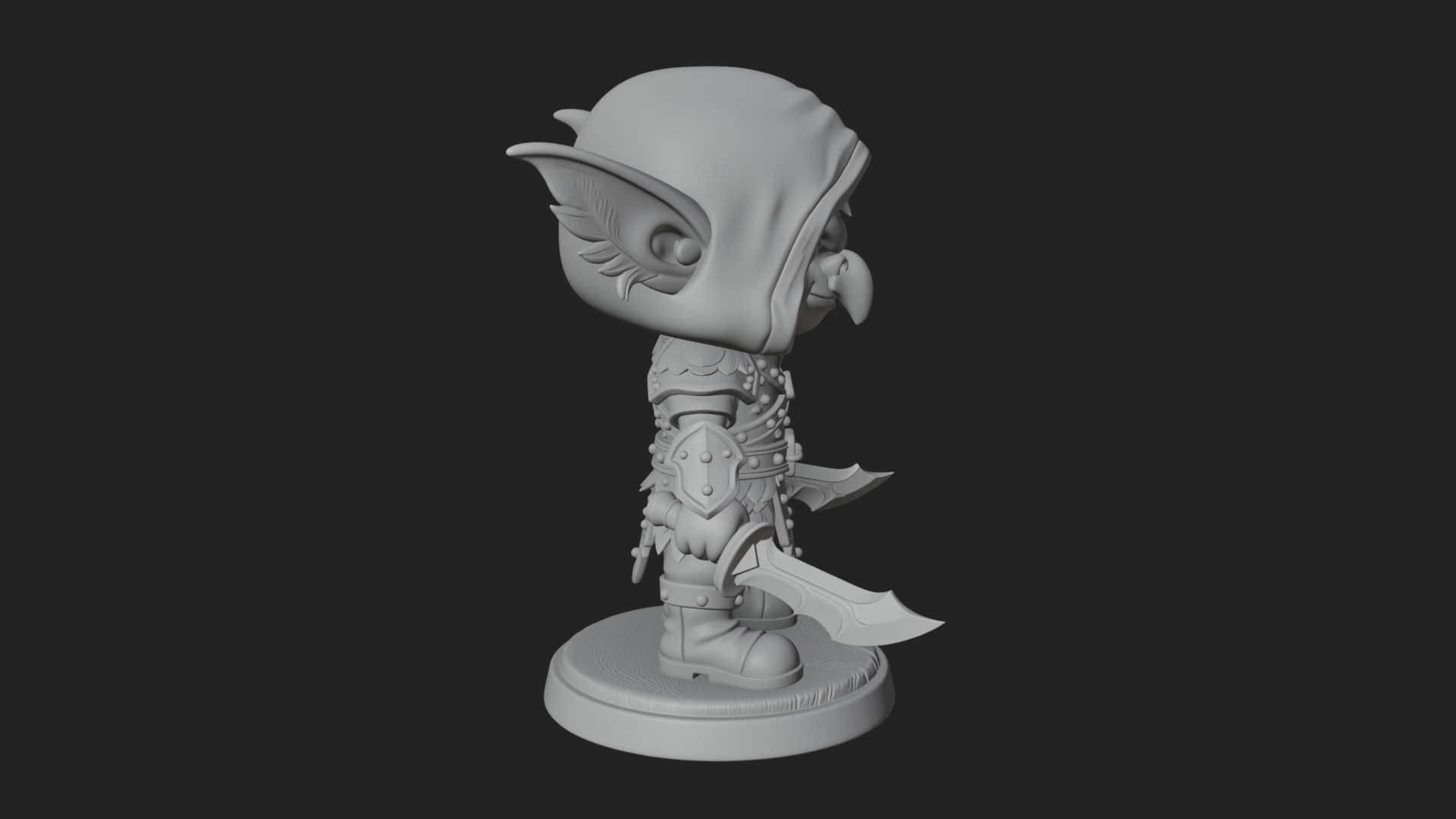 Chibi Hooded Goblin Rogue Statue Design 1 3D Print Model 3D Model