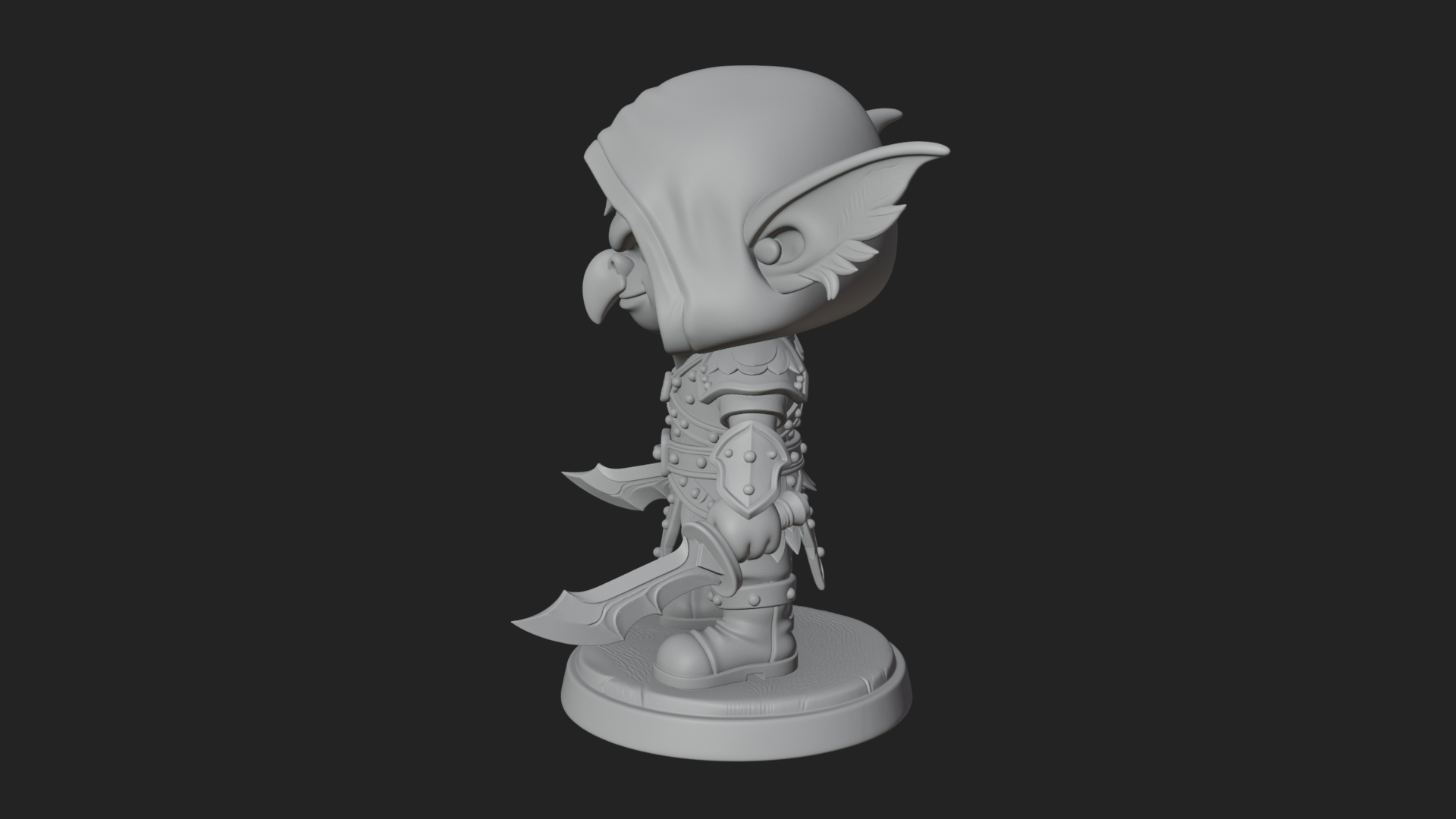 Chibi Hooded Goblin Rogue Statue Design 1 3D Print Model 3D Model