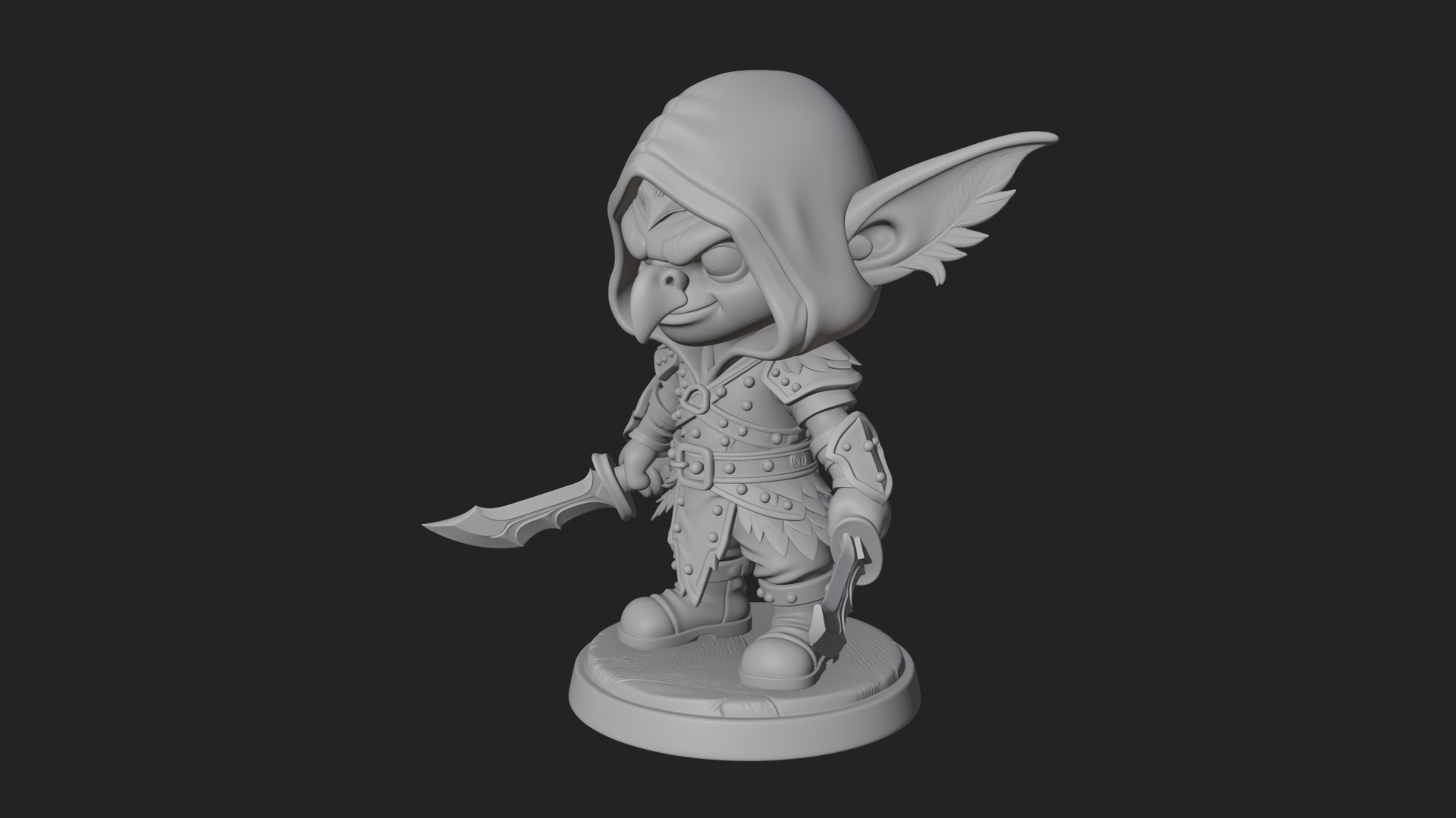 Chibi Hooded Goblin Rogue Statue Design 1 3D Print Model 3D Model
