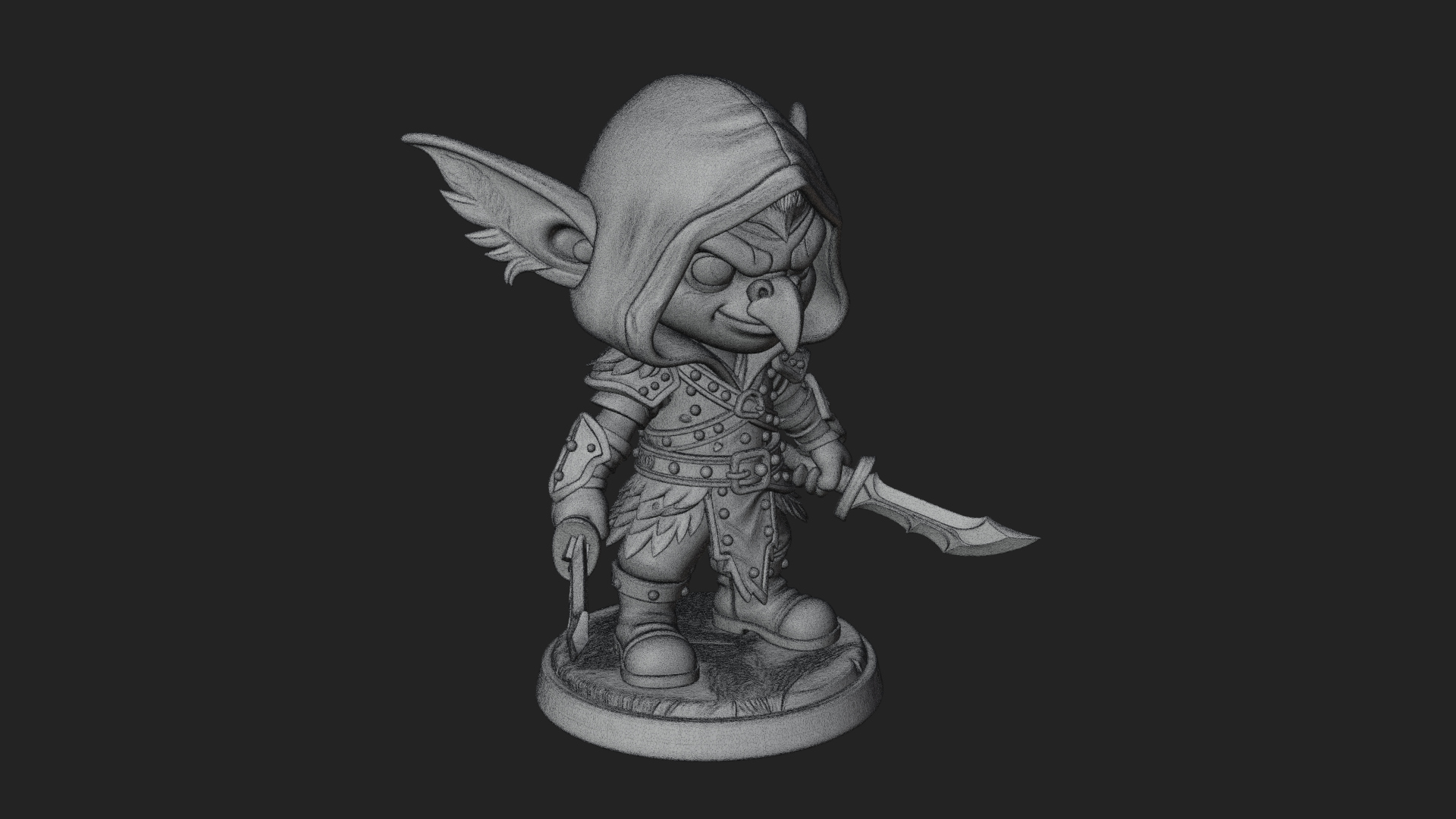 Chibi Hooded Goblin Rogue Statue Design 1 3D Print Model 3D Model