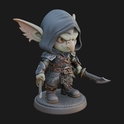 Chibi Hooded Goblin Rogue Statue Design 1 3D Print Model