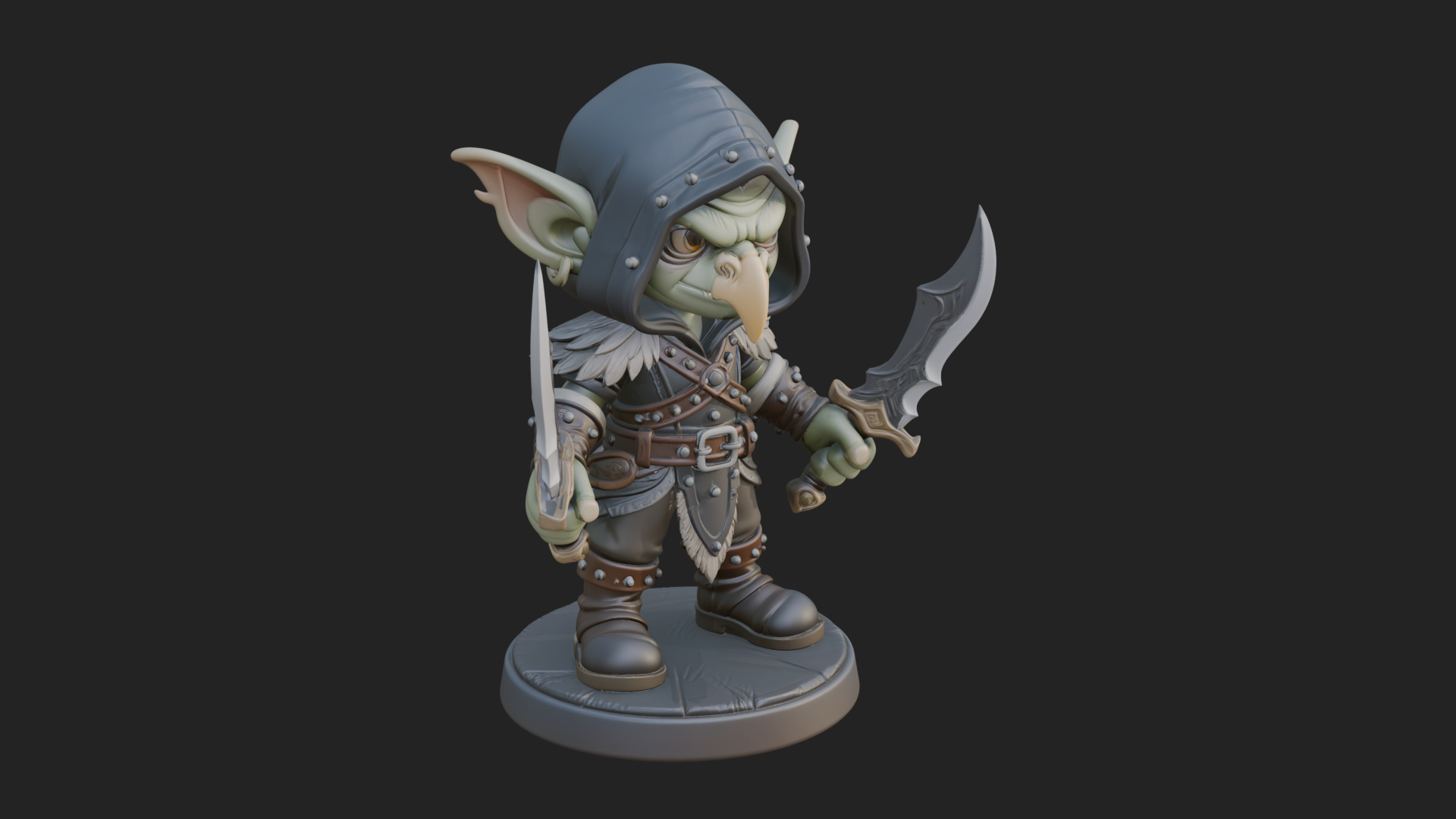 Chibi Hooded Goblin Rogue Statue Design 2 3D Print Model 3D Model
