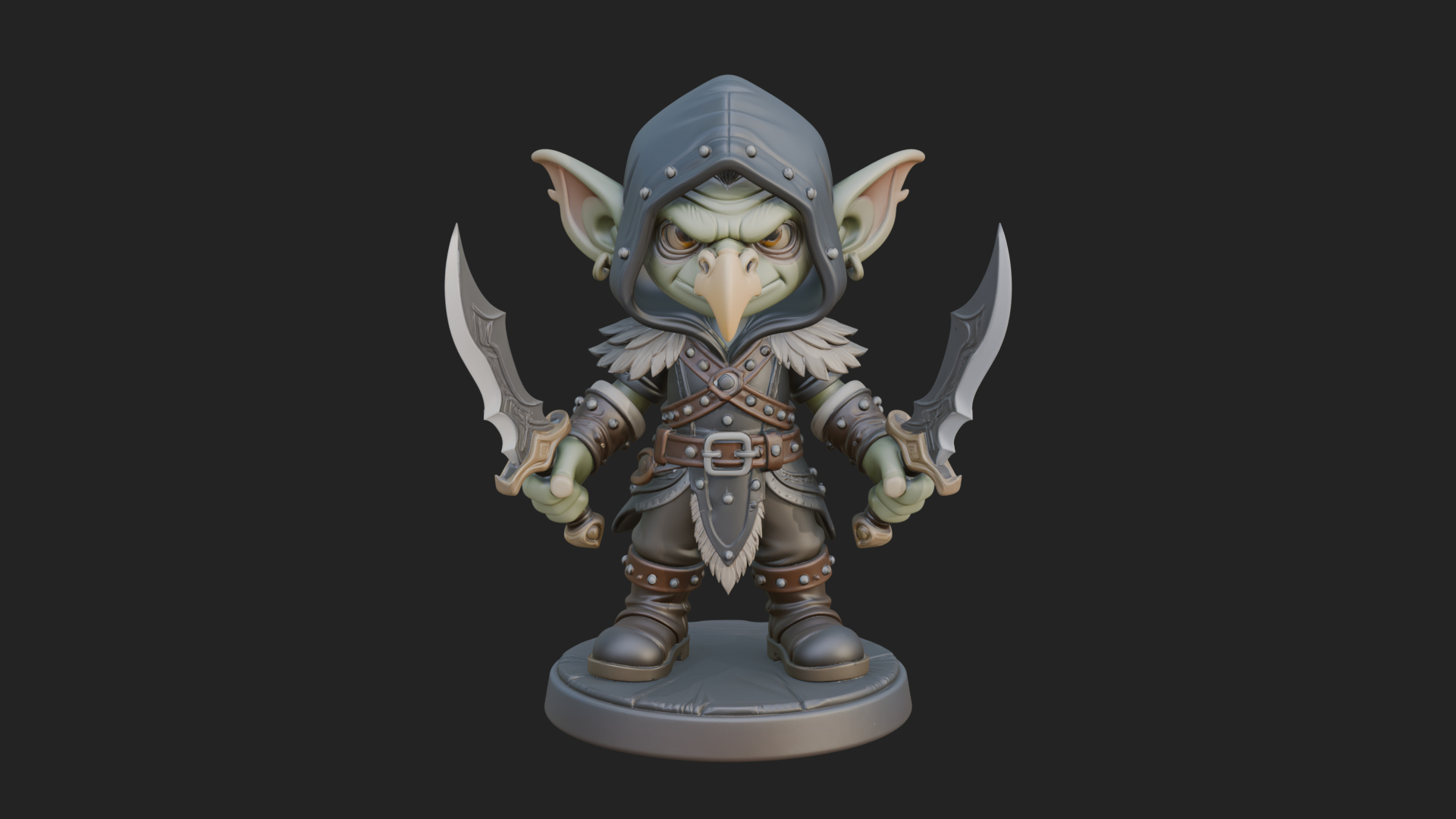 Chibi Hooded Goblin Rogue Statue Design 2 3D Print Model 3D Model