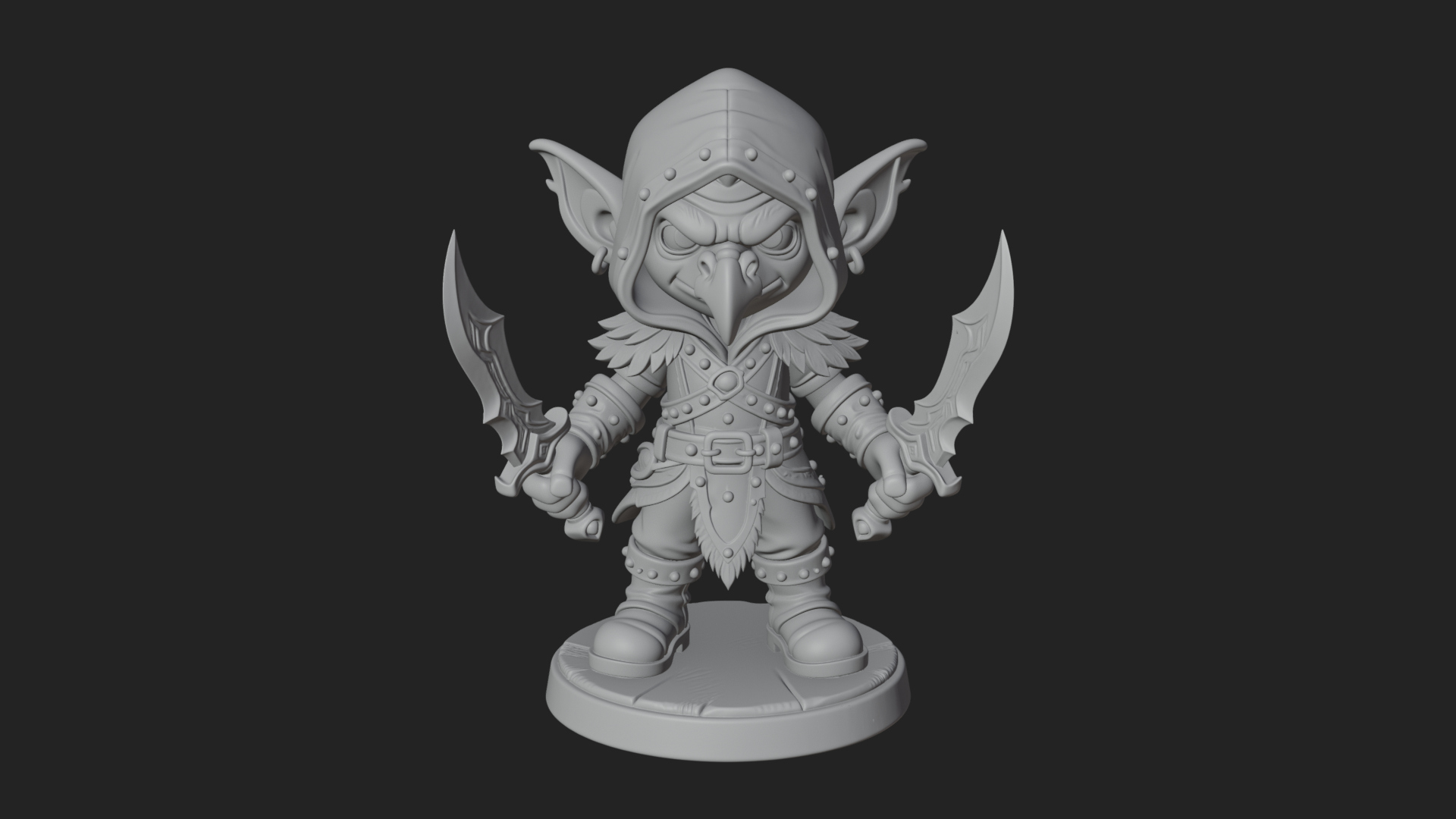 Chibi Hooded Goblin Rogue Statue Design 2 3D Print Model 3D Model