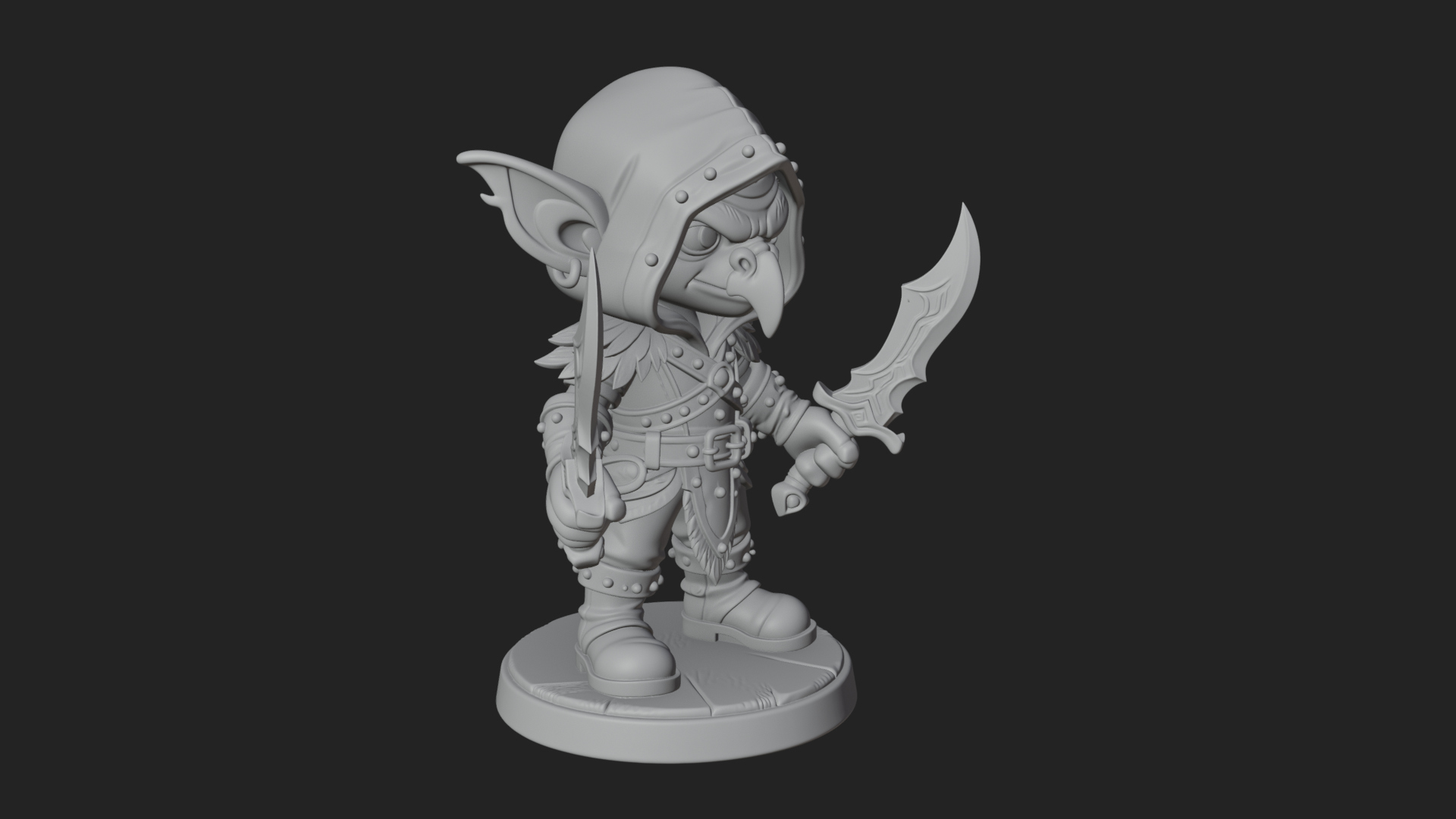 Chibi Hooded Goblin Rogue Statue Design 2 3D Print Model 3D Model