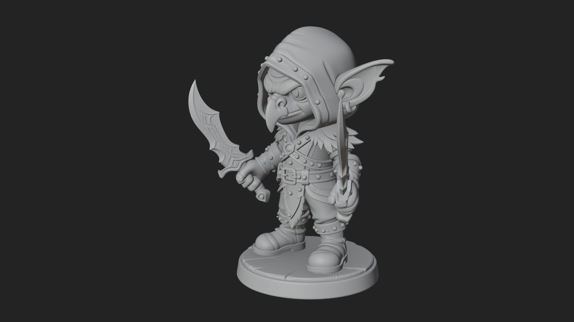 Chibi Hooded Goblin Rogue Statue Design 2 3D Print Model 3D Model