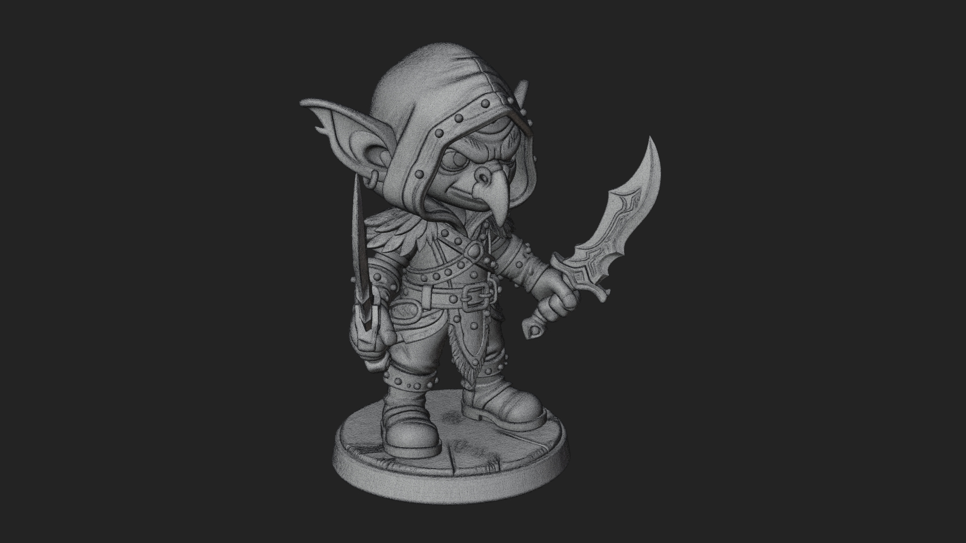 Chibi Hooded Goblin Rogue Statue Design 2 3D Print Model 3D Model