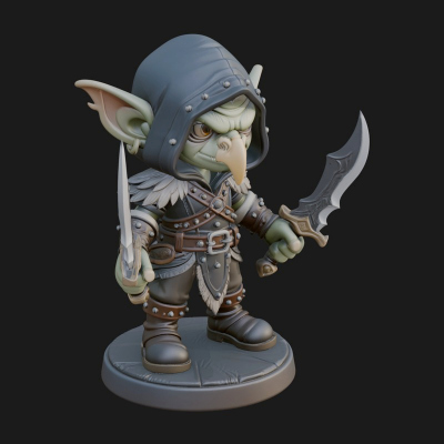 Chibi Hooded Goblin Rogue Statue Design 2 3D Print Model