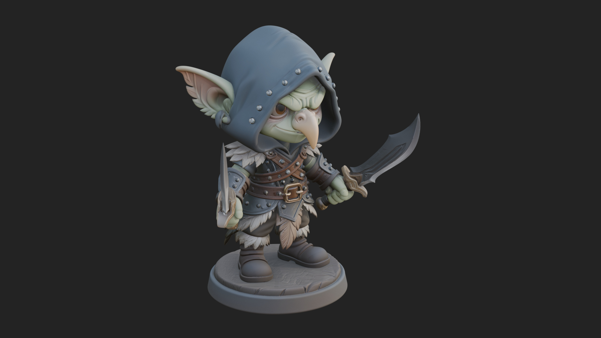 Chibi Hooded Goblin Rogue Statue Design 3 3D Print Model 3D Model