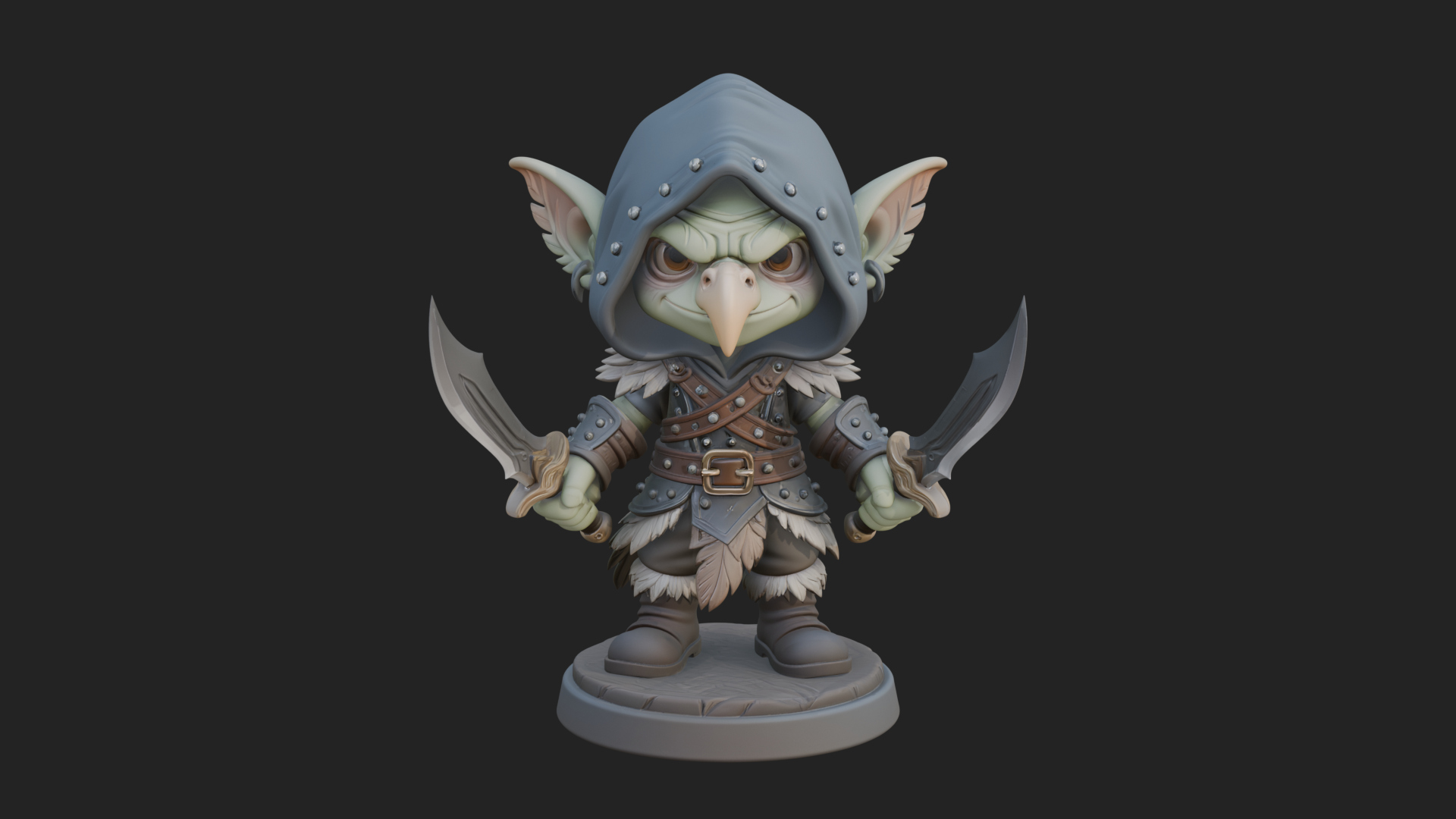 Chibi Hooded Goblin Rogue Statue Design 3 3D Print Model 3D Model