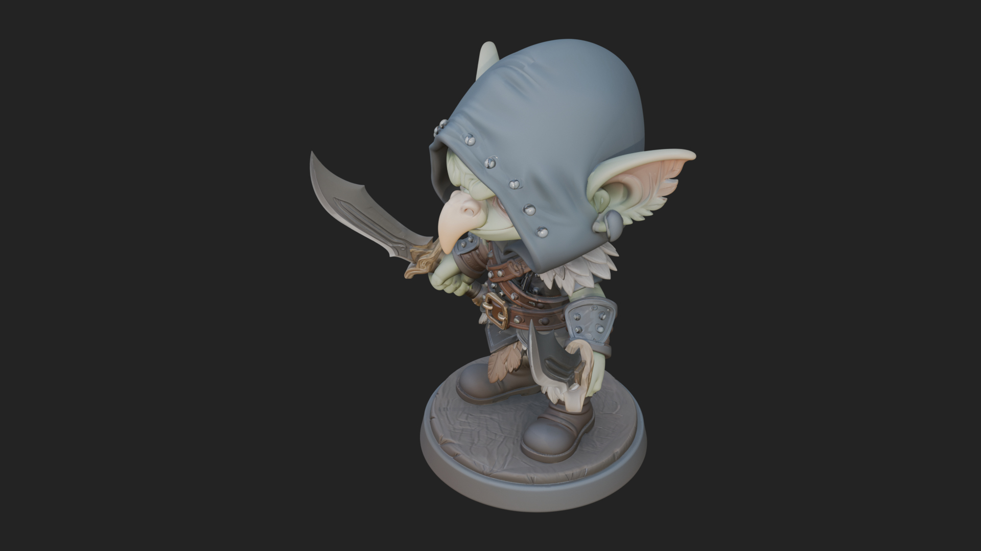 Chibi Hooded Goblin Rogue Statue Design 3 3D Print Model 3D Model