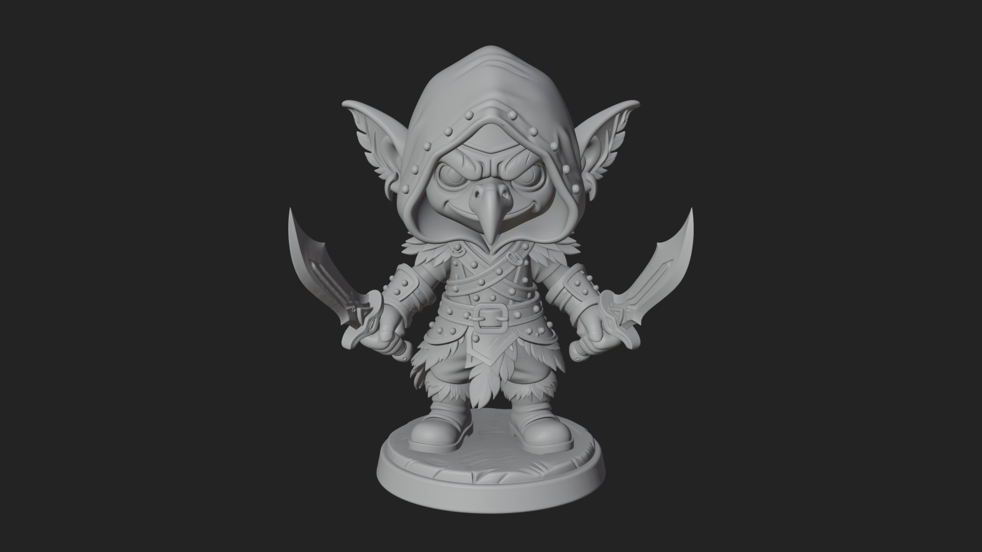 Chibi Hooded Goblin Rogue Statue Design 3 3D Print Model 3D Model