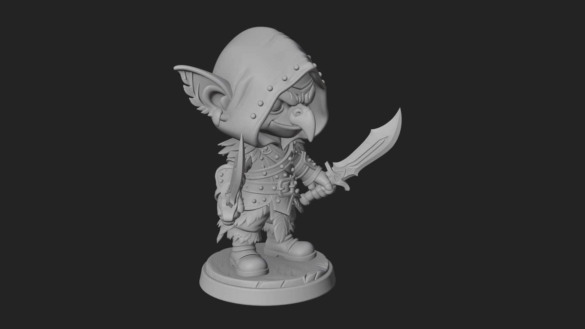Chibi Hooded Goblin Rogue Statue Design 3 3D Print Model 3D Model