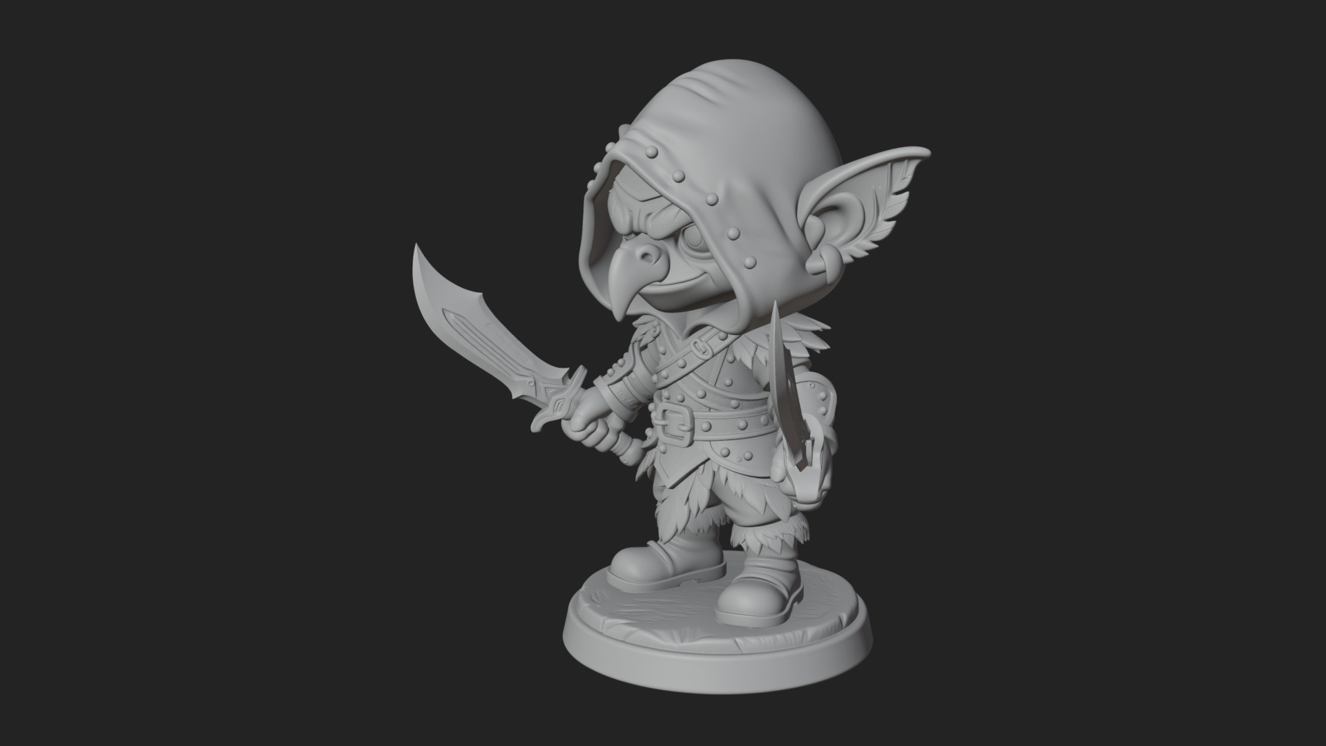 Chibi Hooded Goblin Rogue Statue Design 3 3D Print Model 3D Model