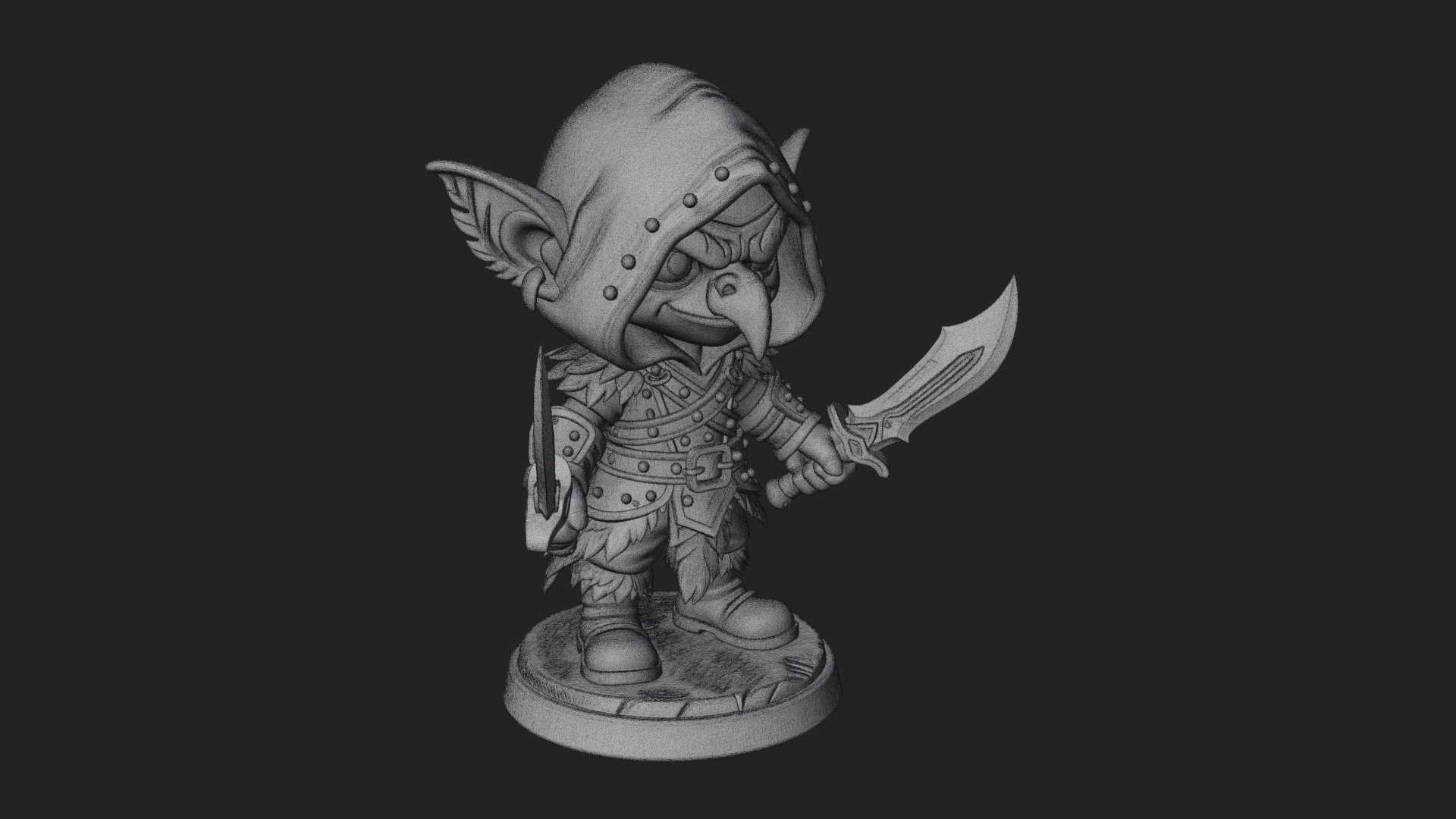 Chibi Hooded Goblin Rogue Statue Design 3 3D Print Model 3D Model