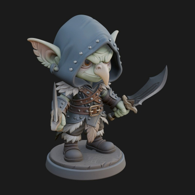 Chibi Hooded Goblin Rogue Statue Design 3 3D Print Model