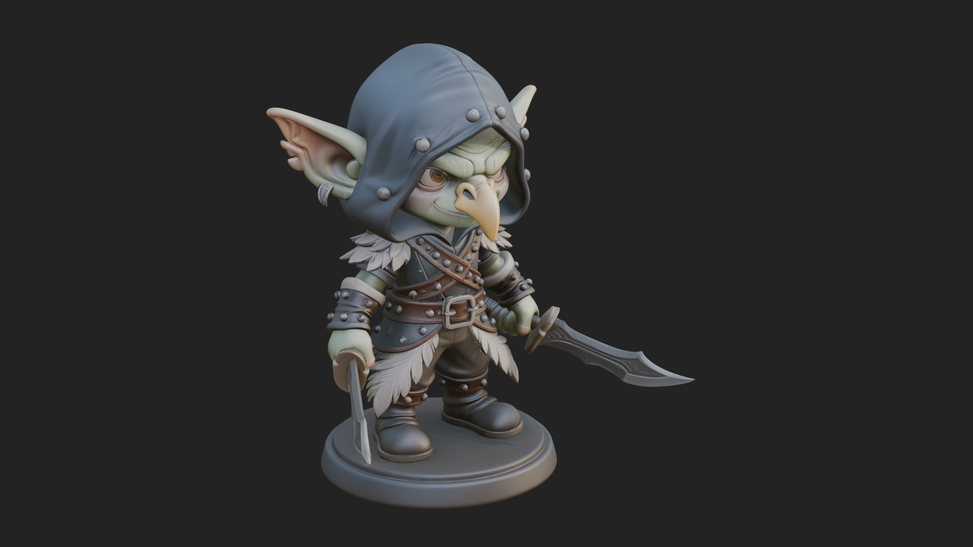 Chibi Hooded Goblin Rogue Statue Design 4 3D Print Model 3D Model