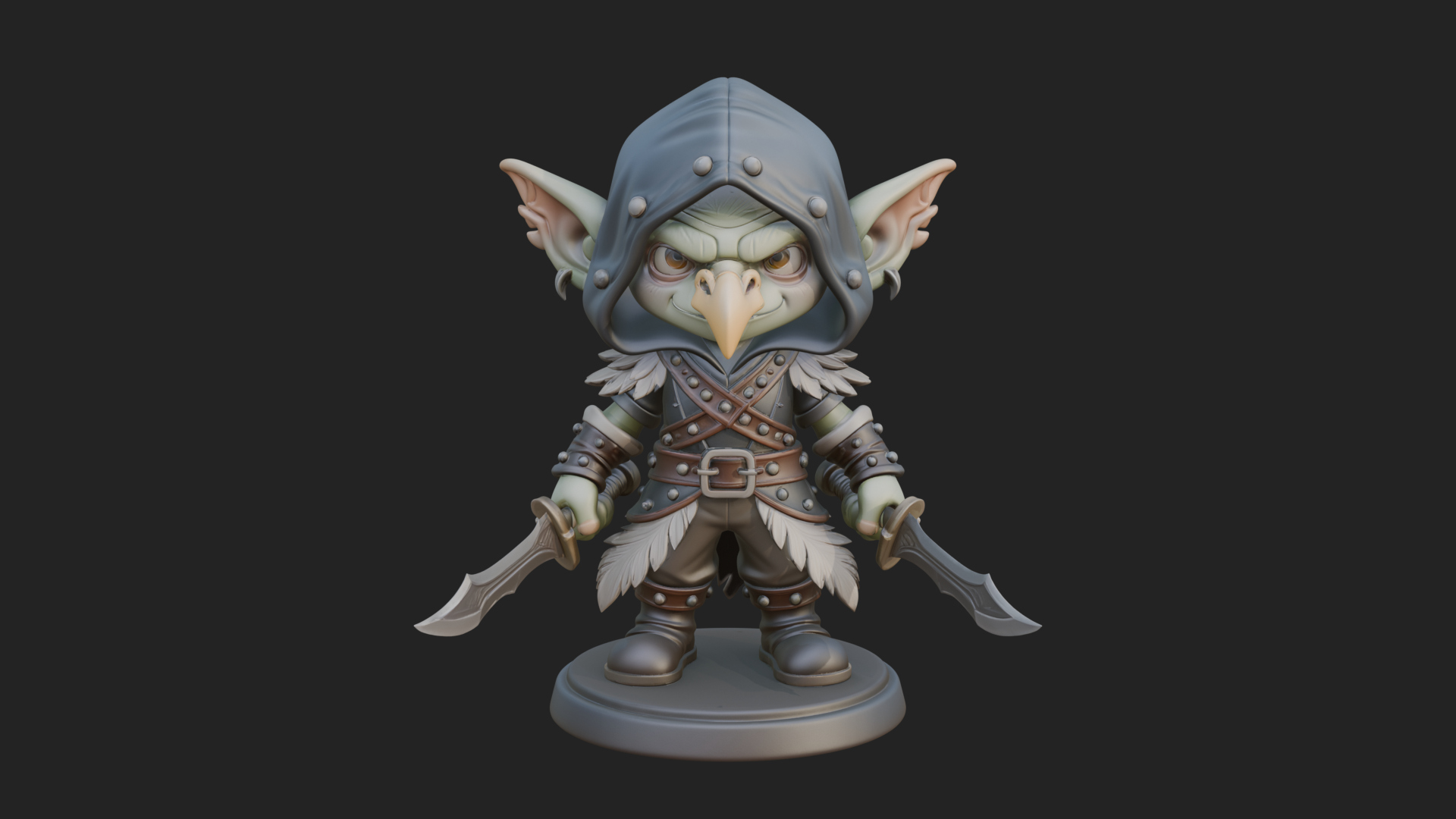 Chibi Hooded Goblin Rogue Statue Design 4 3D Print Model 3D Model