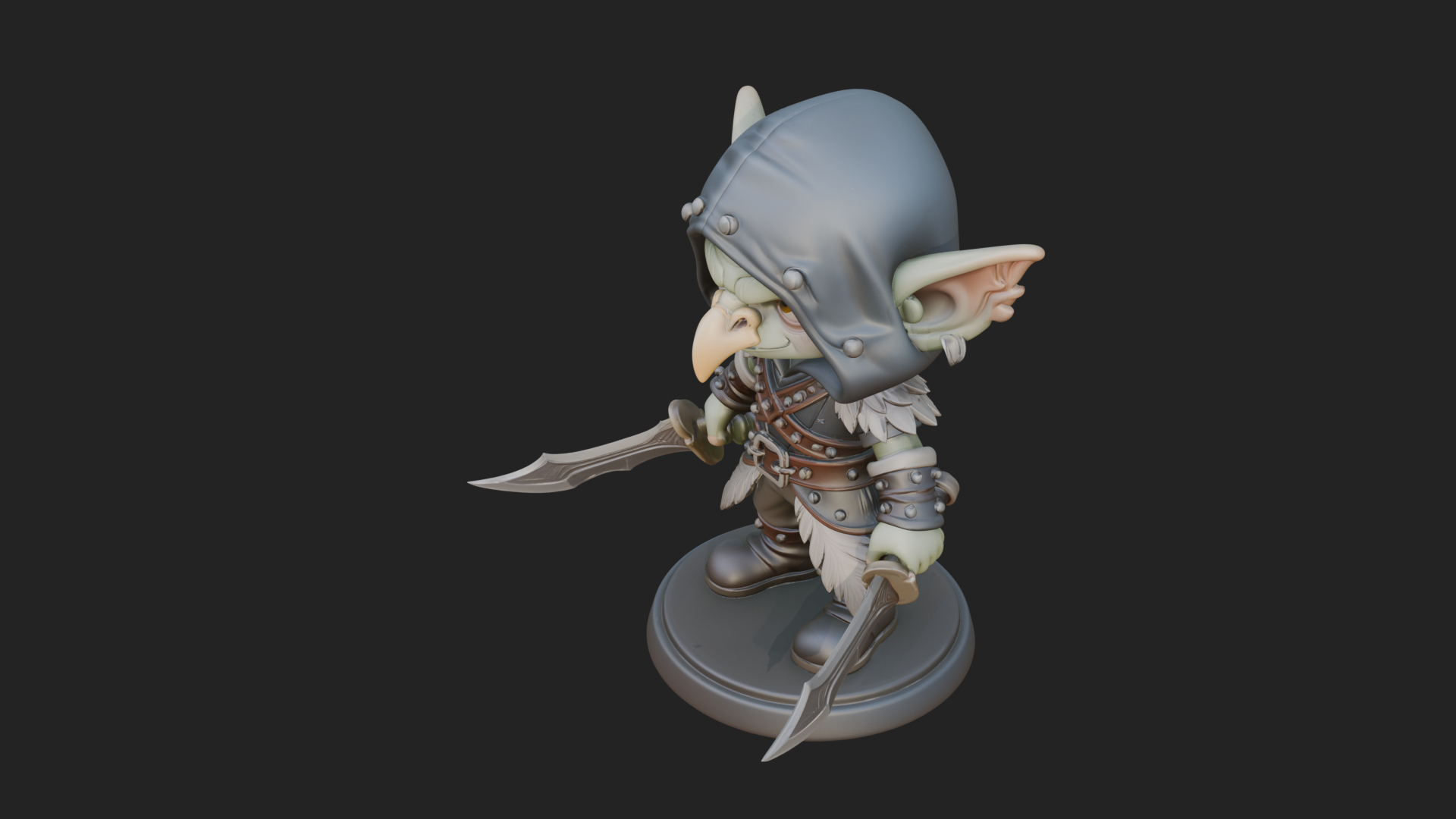 Chibi Hooded Goblin Rogue Statue Design 4 3D Print Model 3D Model
