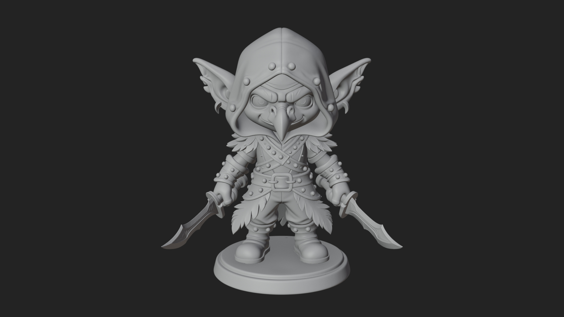 Chibi Hooded Goblin Rogue Statue Design 4 3D Print Model 3D Model