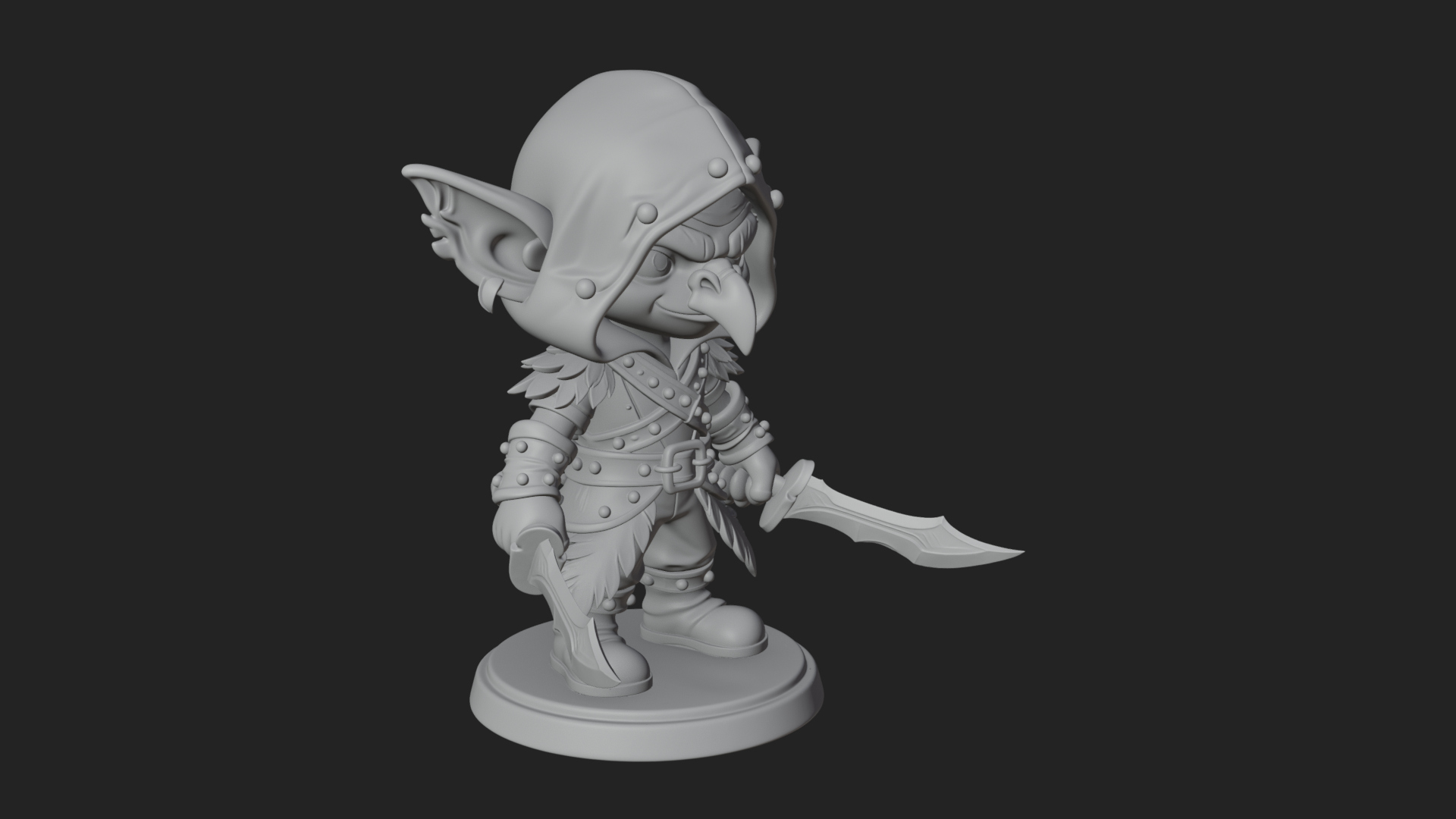 Chibi Hooded Goblin Rogue Statue Design 4 3D Print Model 3D Model
