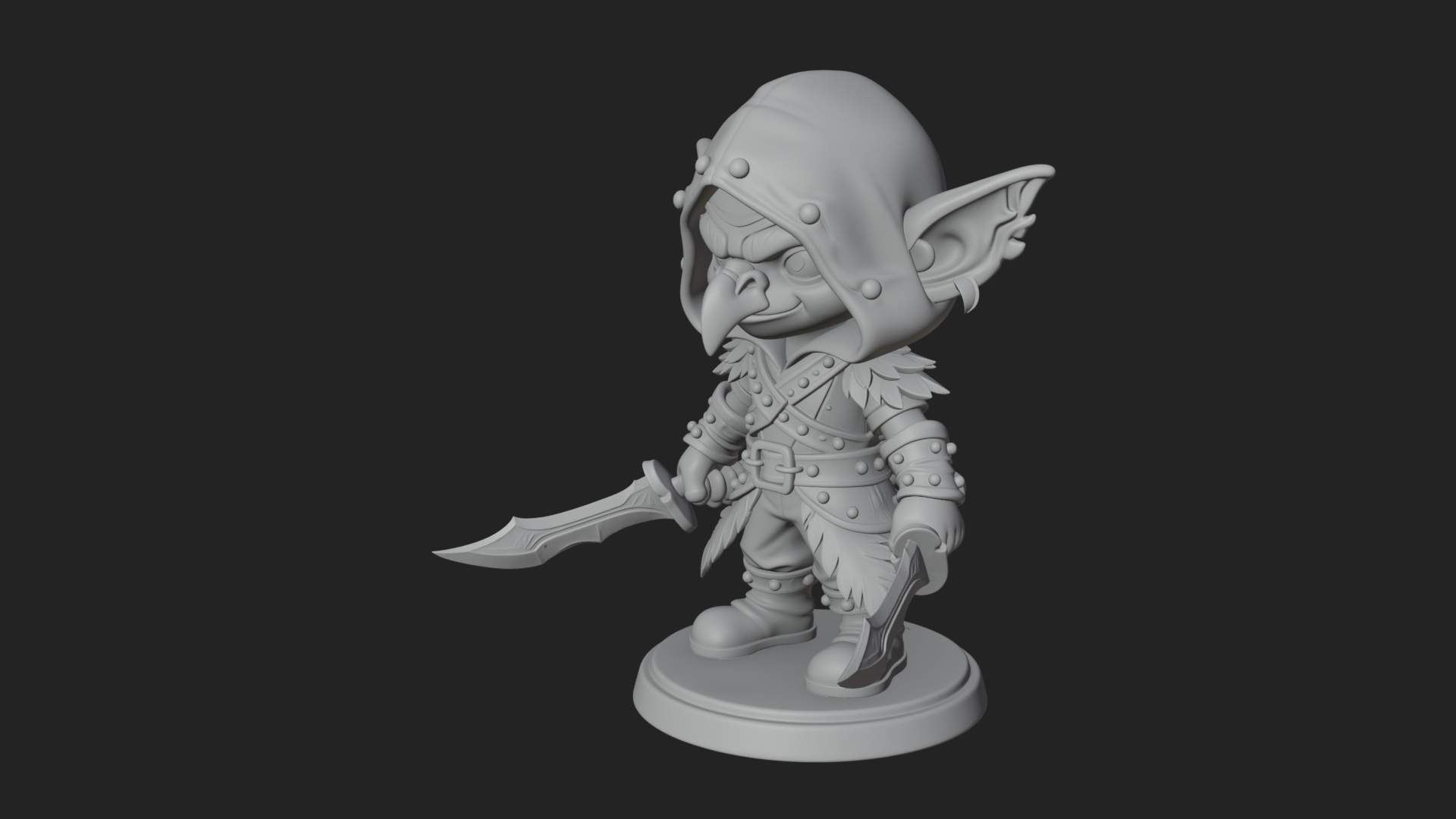 Chibi Hooded Goblin Rogue Statue Design 4 3D Print Model 3D Model
