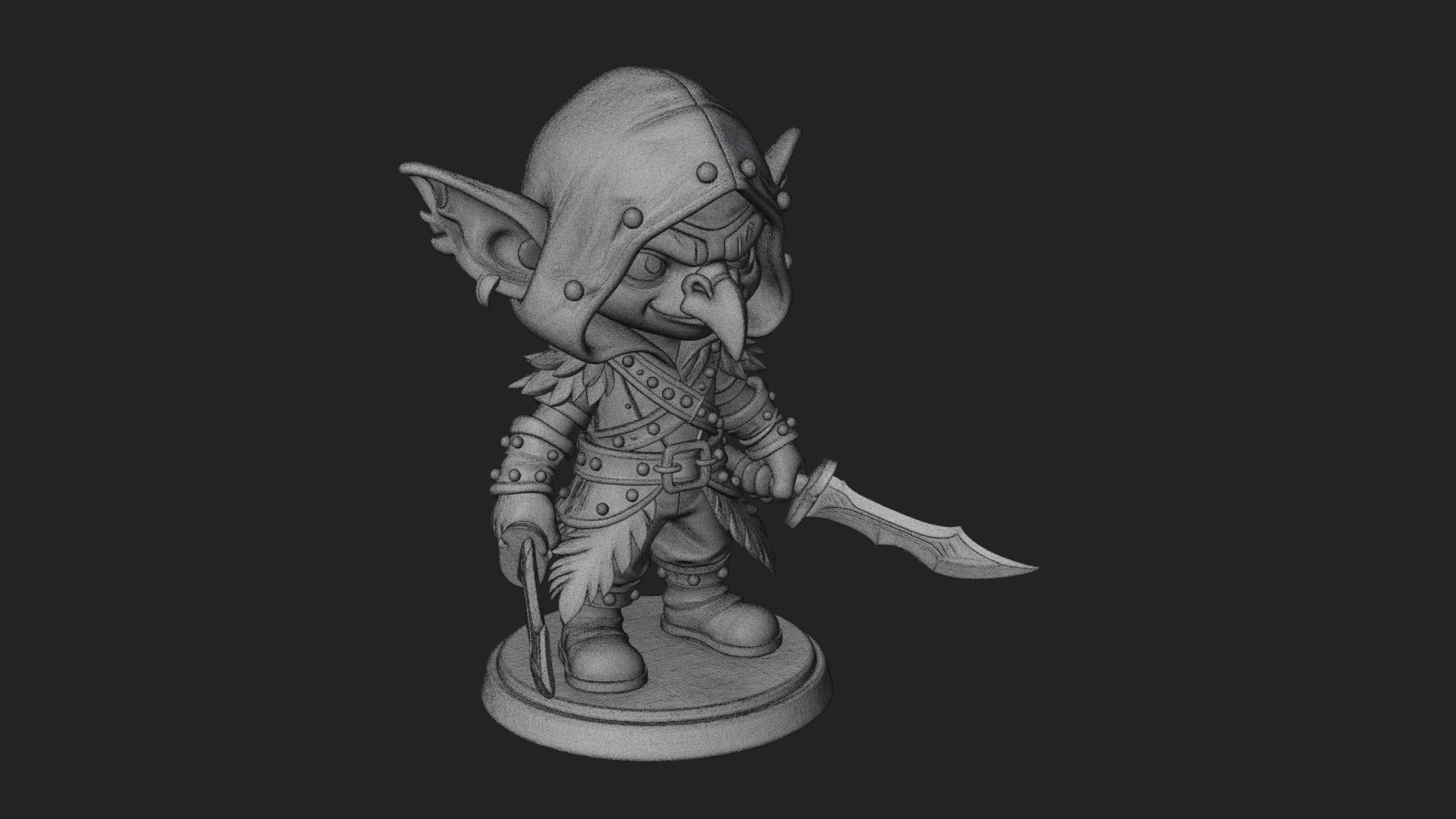 Chibi Hooded Goblin Rogue Statue Design 4 3D Print Model 3D Model