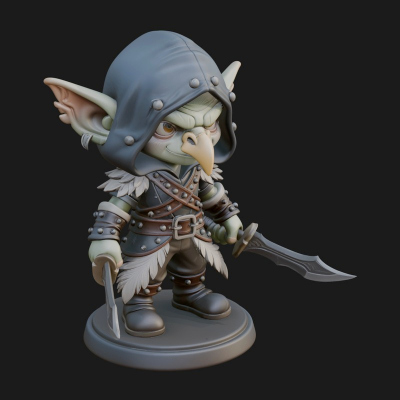 Chibi Hooded Goblin Rogue Statue Design 4 3D Print Model