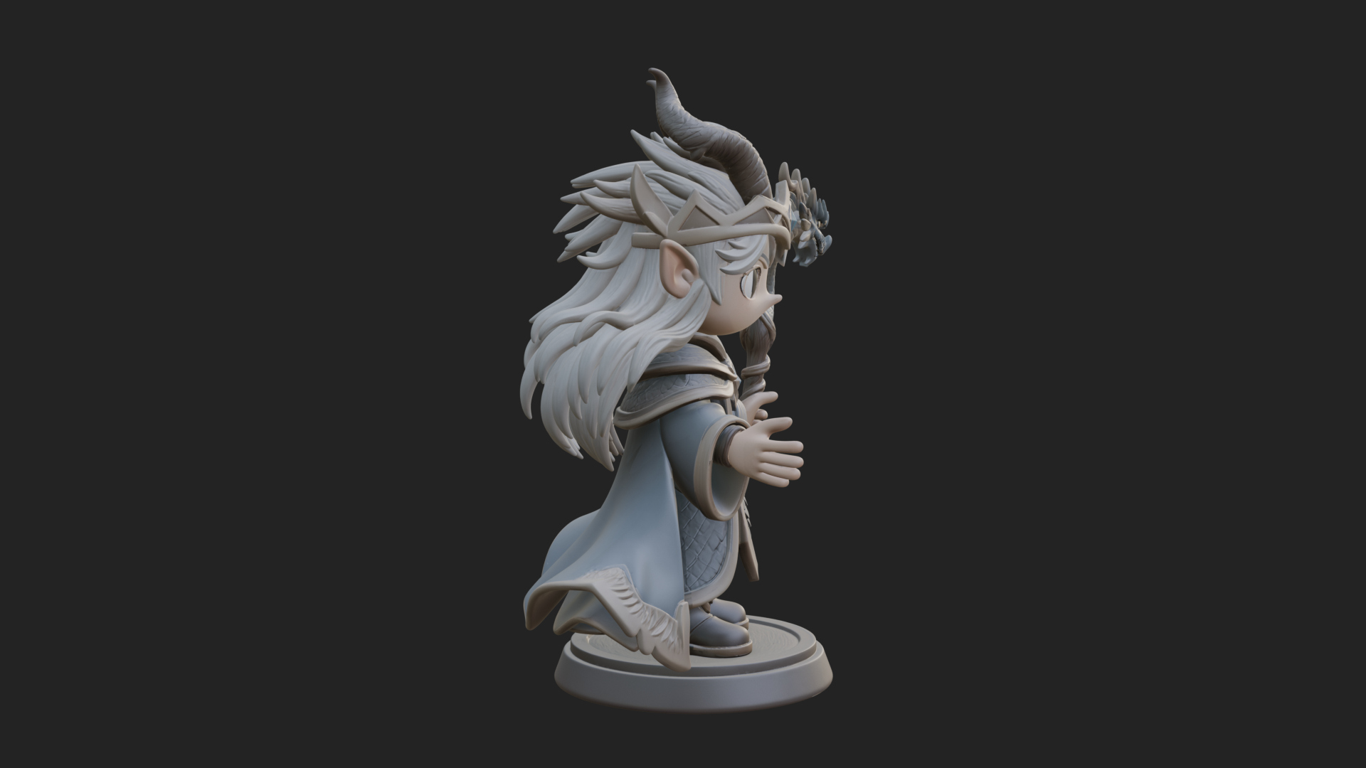 Chibi Horned Dragon Mage Statue Design 1 3D Print Model 3D Model