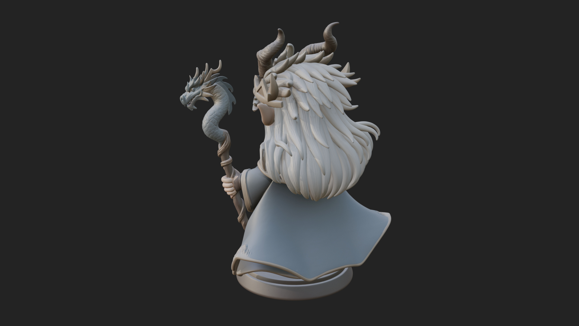 Chibi Horned Dragon Mage Statue Design 1 3D Print Model 3D Model
