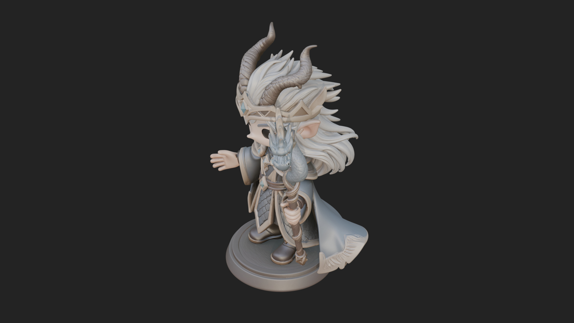 Chibi Horned Dragon Mage Statue Design 1 3D Print Model 3D Model