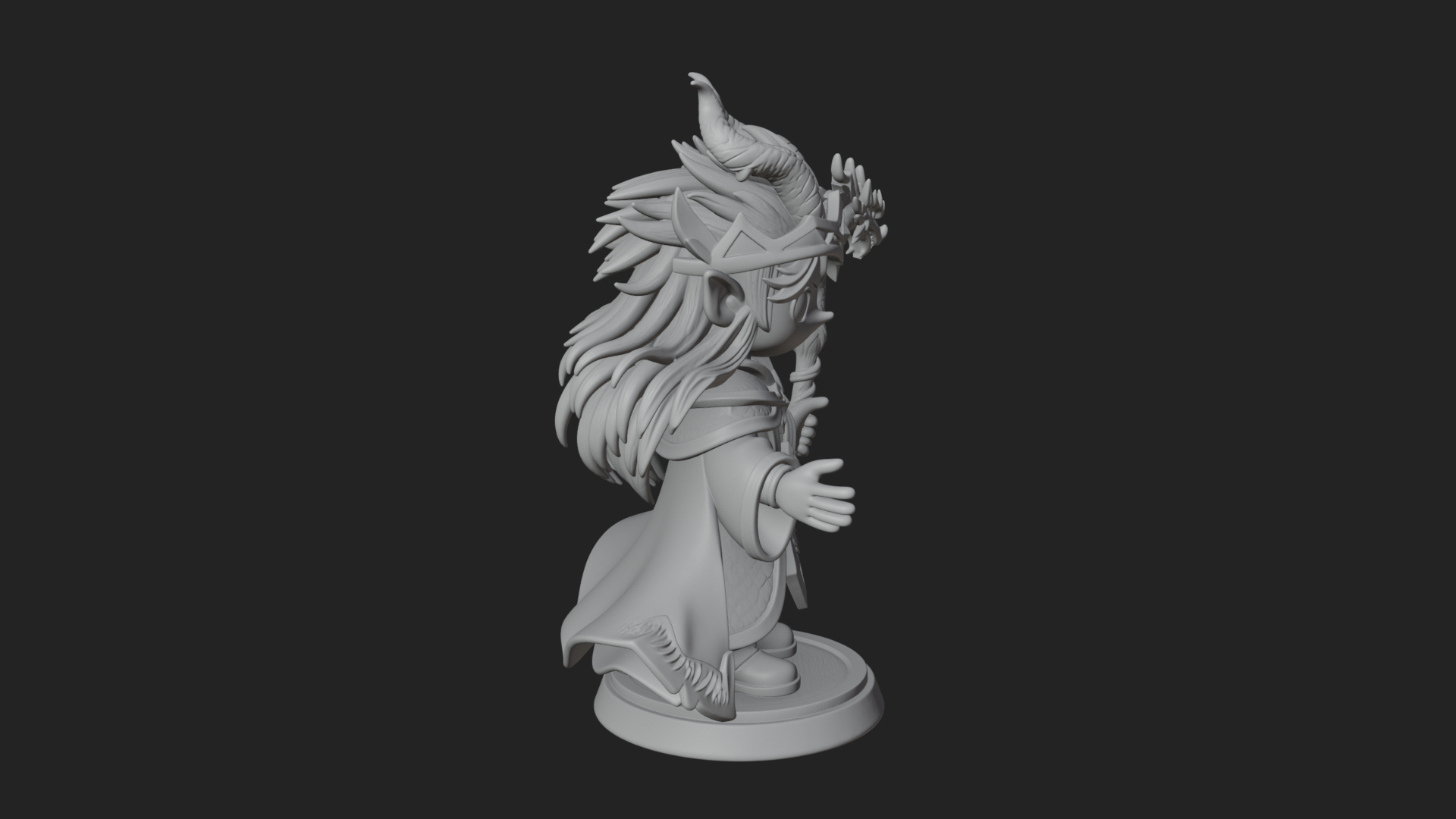 Chibi Horned Dragon Mage Statue Design 1 3D Print Model 3D Model