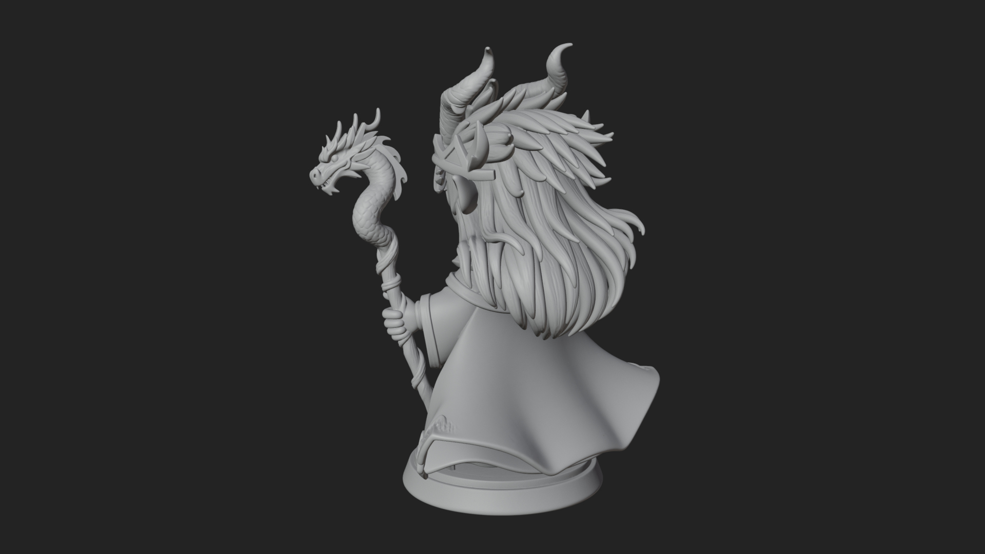 Chibi Horned Dragon Mage Statue Design 1 3D Print Model 3D Model