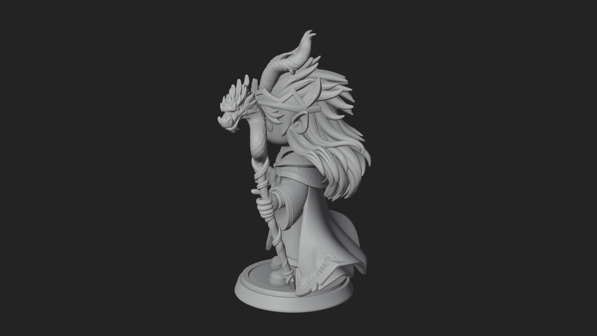 Chibi Horned Dragon Mage Statue Design 1 3D Print Model 3D Model