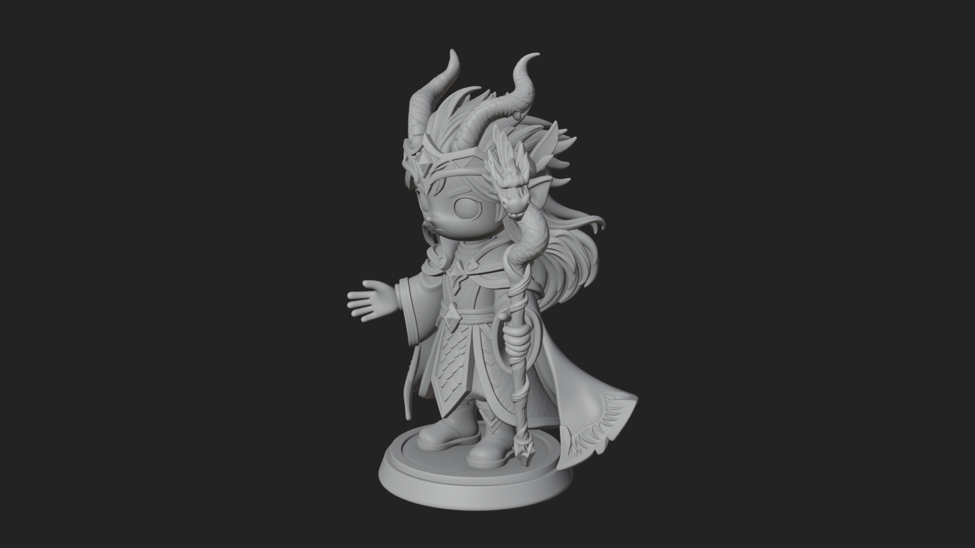 Chibi Horned Dragon Mage Statue Design 1 3D Print Model 3D Model