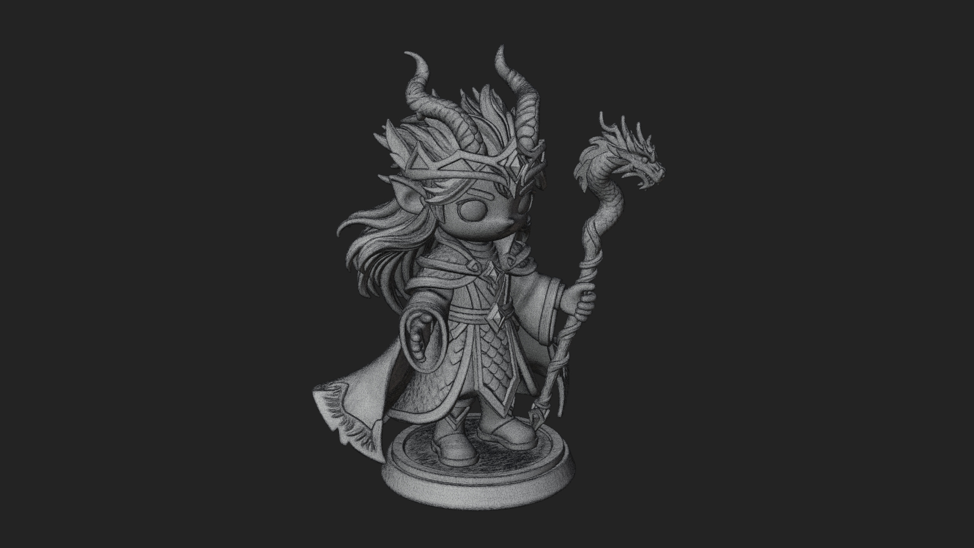 Chibi Horned Dragon Mage Statue Design 1 3D Print Model 3D Model