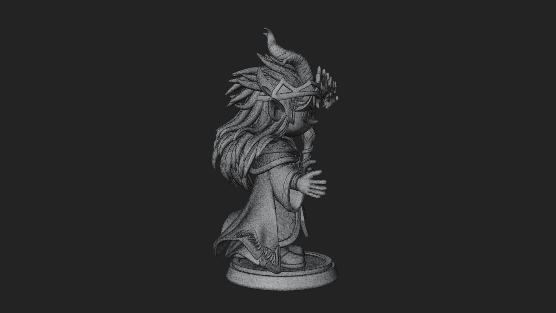 Chibi Horned Dragon Mage Statue Design 1 3D Print Model 3D Model