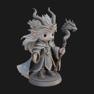 Chibi Horned Dragon Mage Statue Design 1 3D Print Model