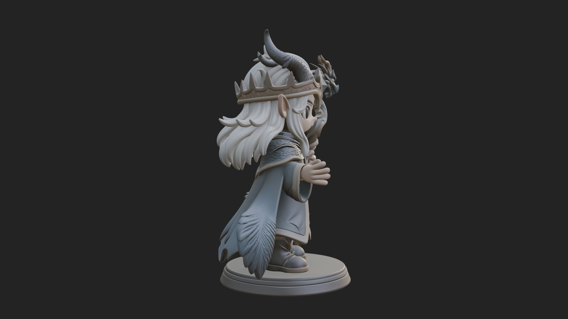 Chibi Horned Dragon Mage Statue Design 2 3D Print Model 3D Model