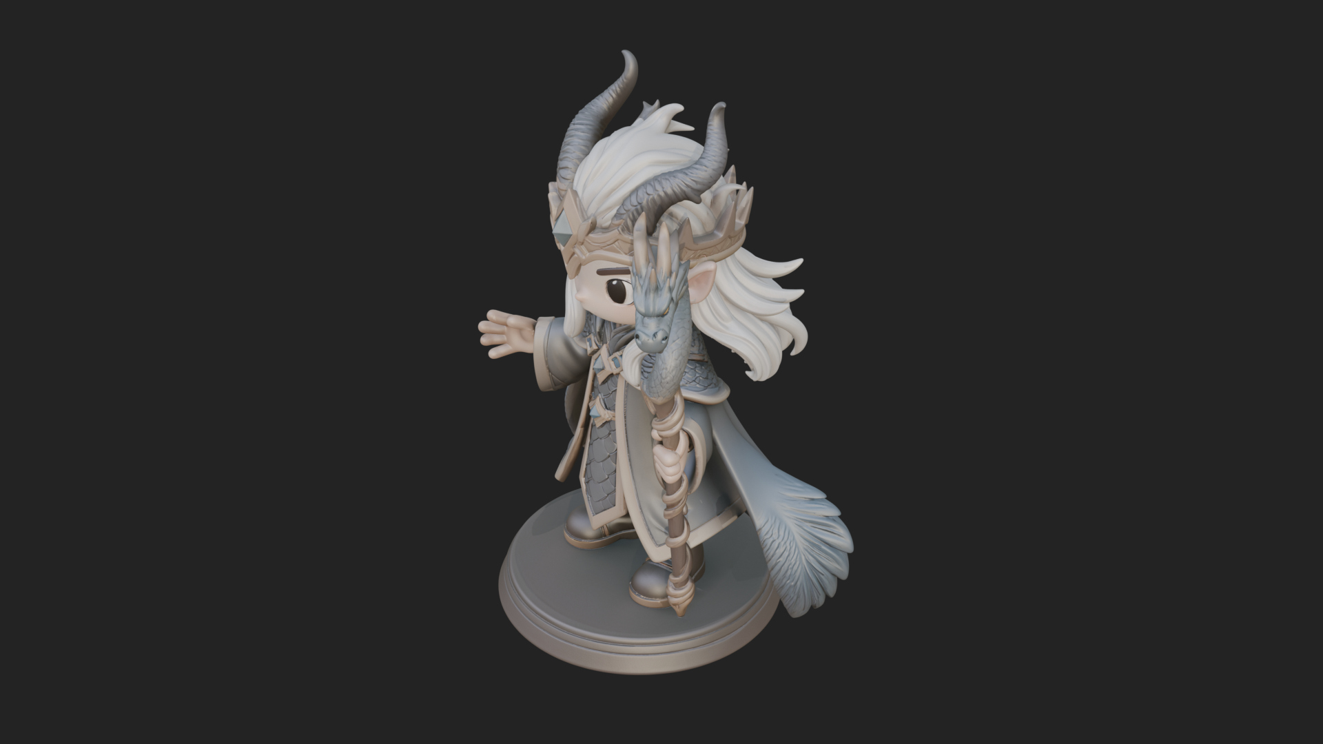 Chibi Horned Dragon Mage Statue Design 2 3D Print Model 3D Model