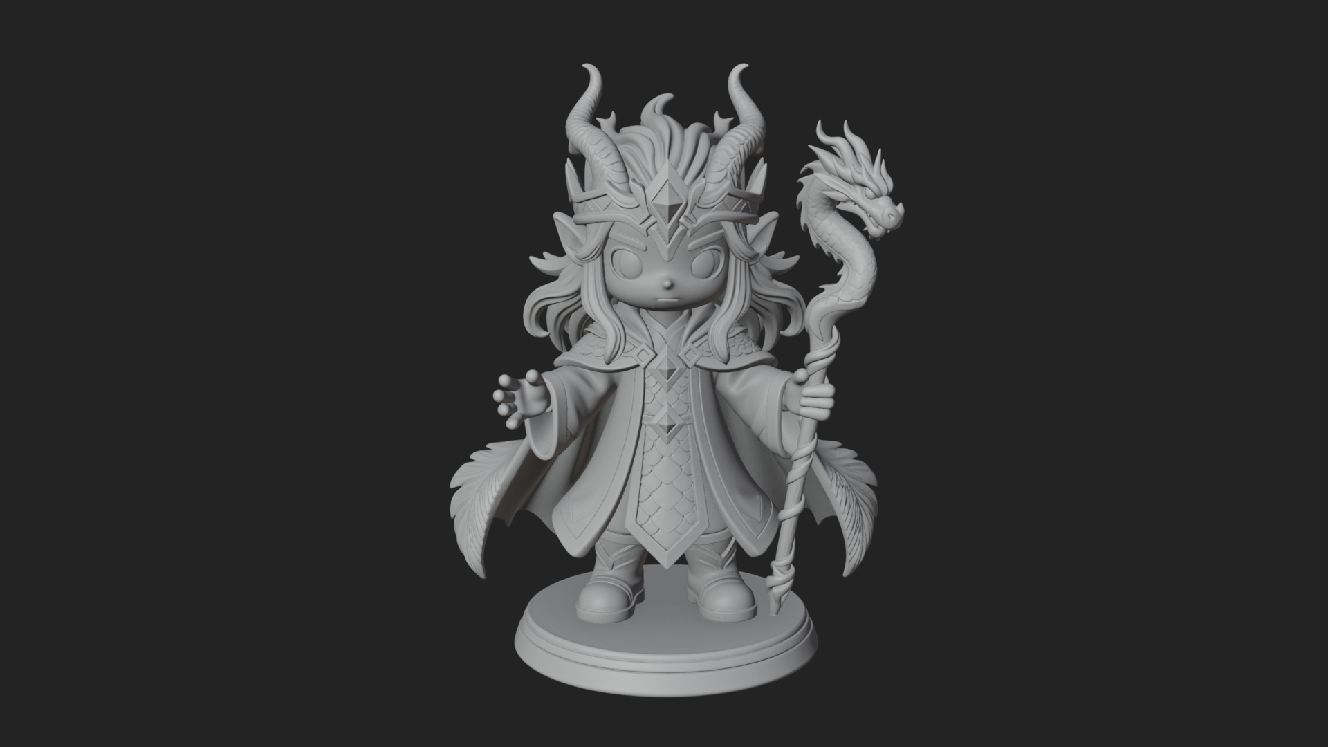 Chibi Horned Dragon Mage Statue Design 2 3D Print Model 3D Model