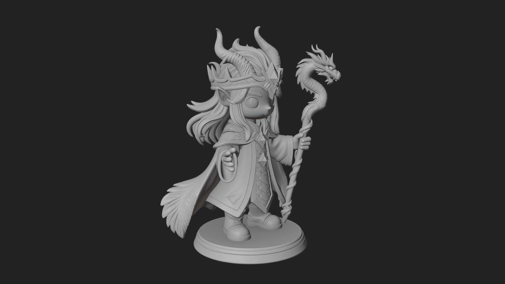 Chibi Horned Dragon Mage Statue Design 2 3D Print Model 3D Model