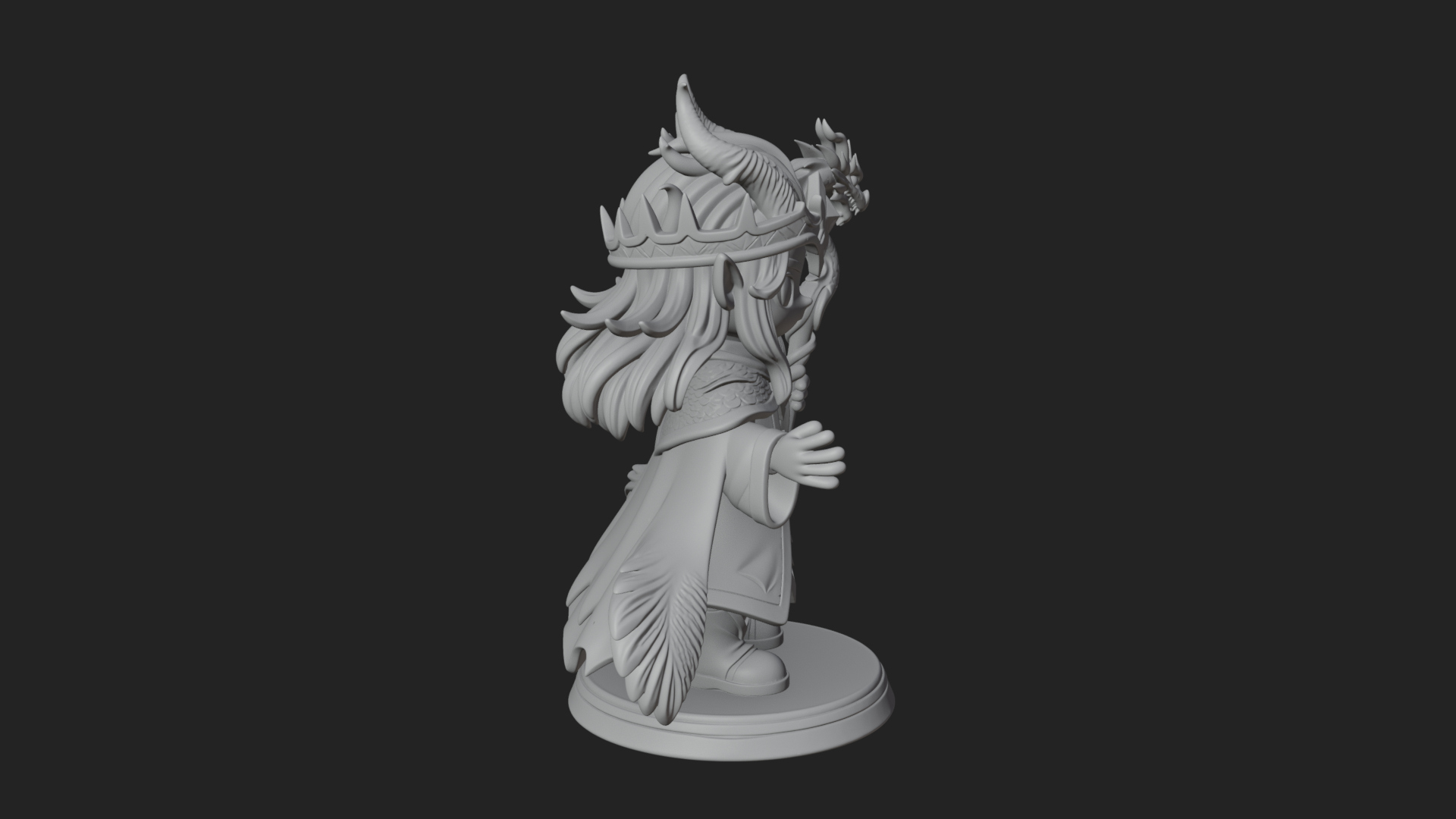 Chibi Horned Dragon Mage Statue Design 2 3D Print Model 3D Model
