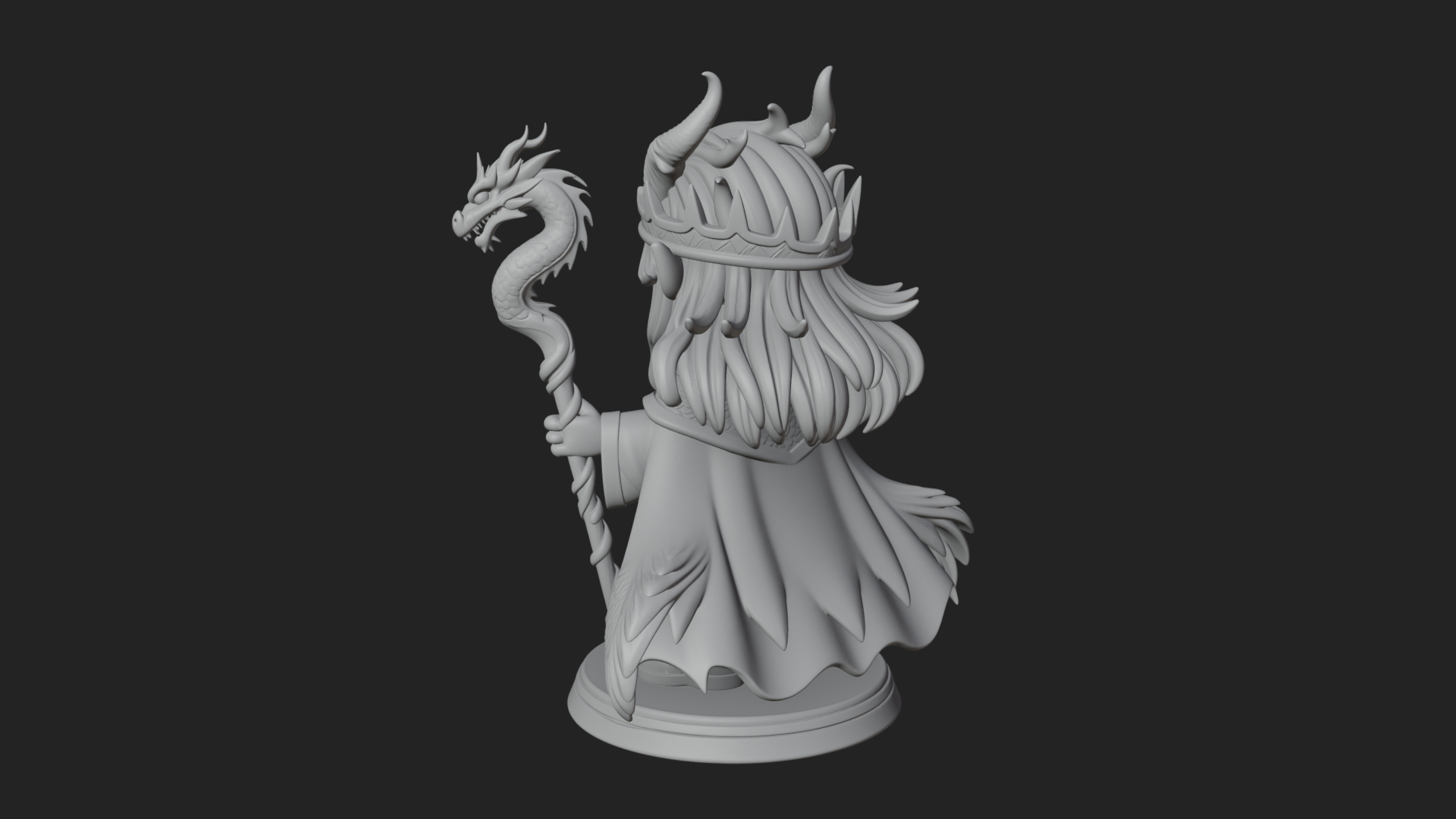 Chibi Horned Dragon Mage Statue Design 2 3D Print Model 3D Model