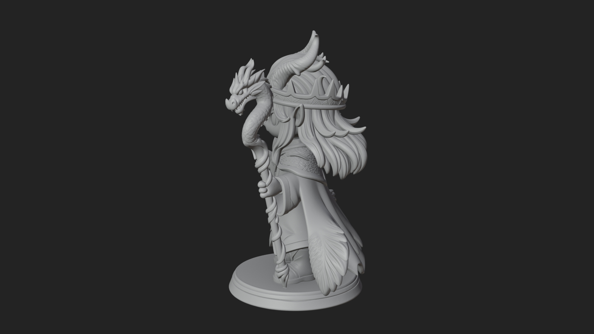 Chibi Horned Dragon Mage Statue Design 2 3D Print Model 3D Model