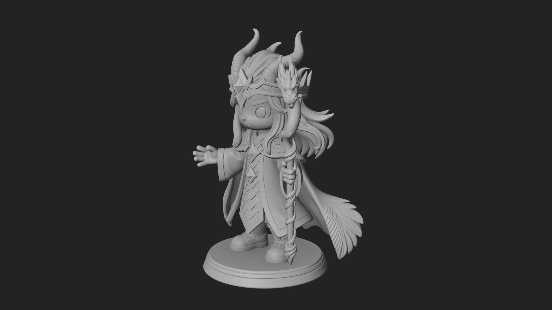Chibi Horned Dragon Mage Statue Design 2 3D Print Model 3D Model