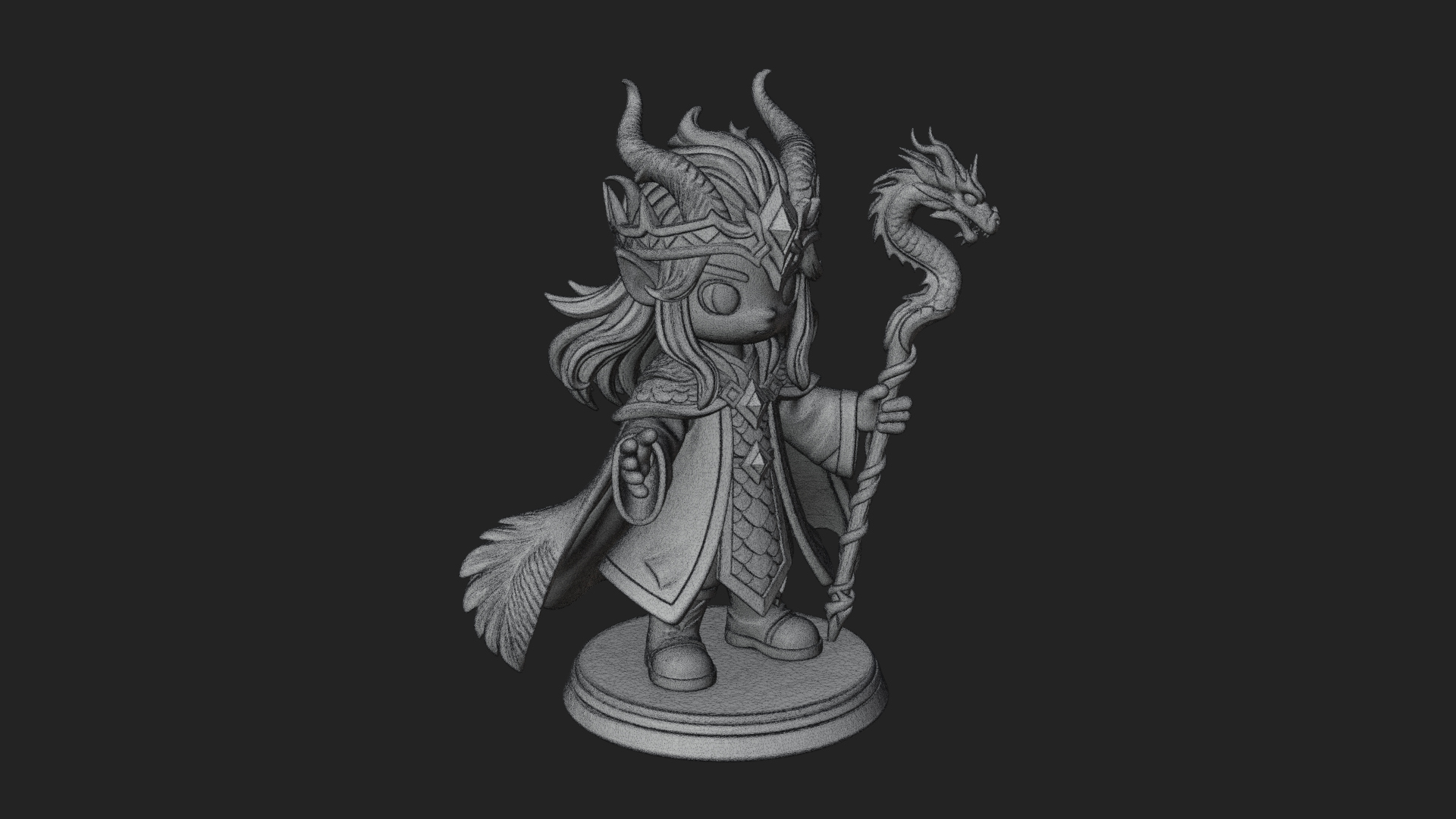 Chibi Horned Dragon Mage Statue Design 2 3D Print Model 3D Model