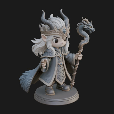 Chibi Horned Dragon Mage Statue Design 2 3D Print Model