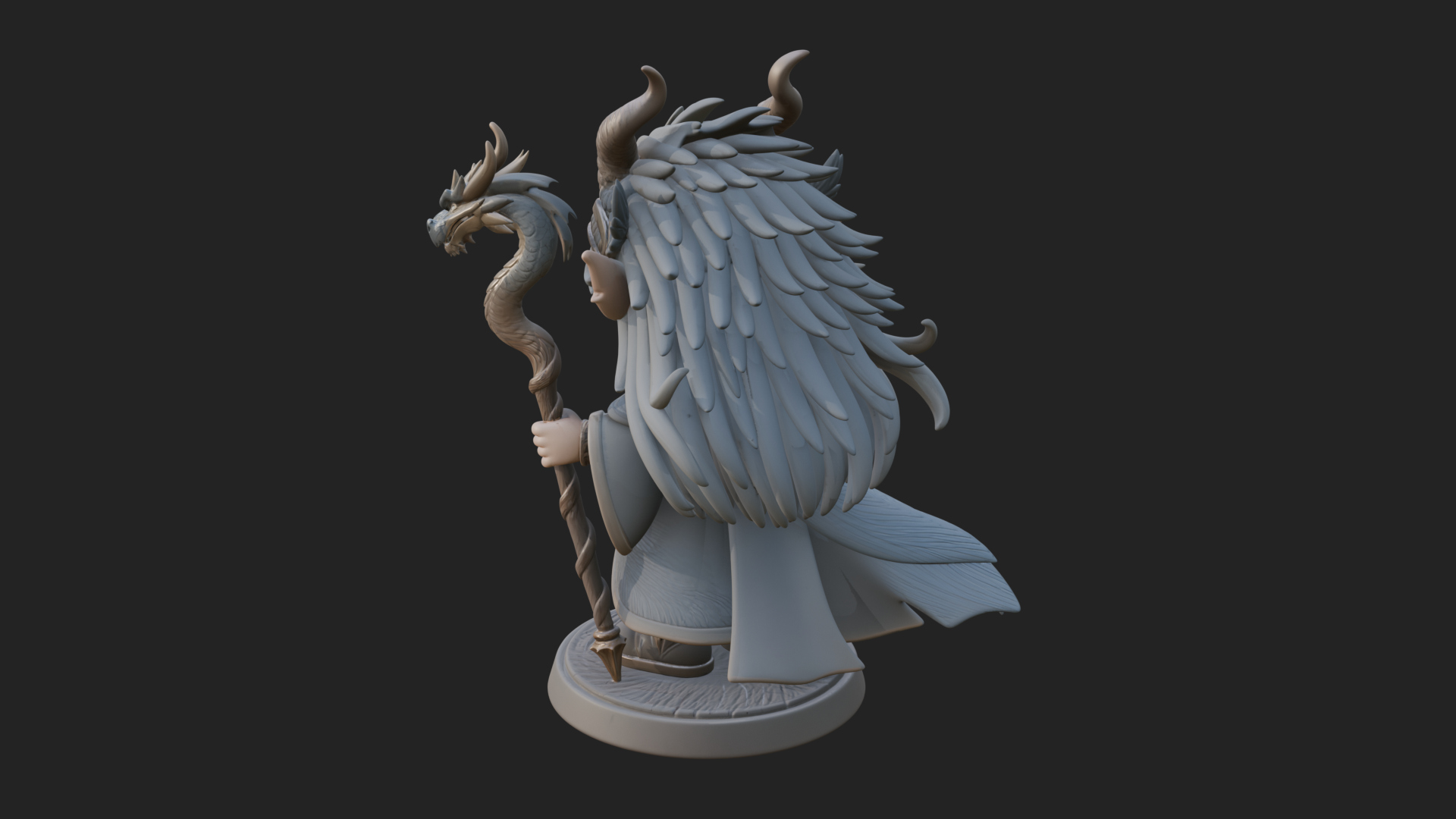 Chibi Horned Dragon Mage Statue Design 3 3D Print Model 3D Model