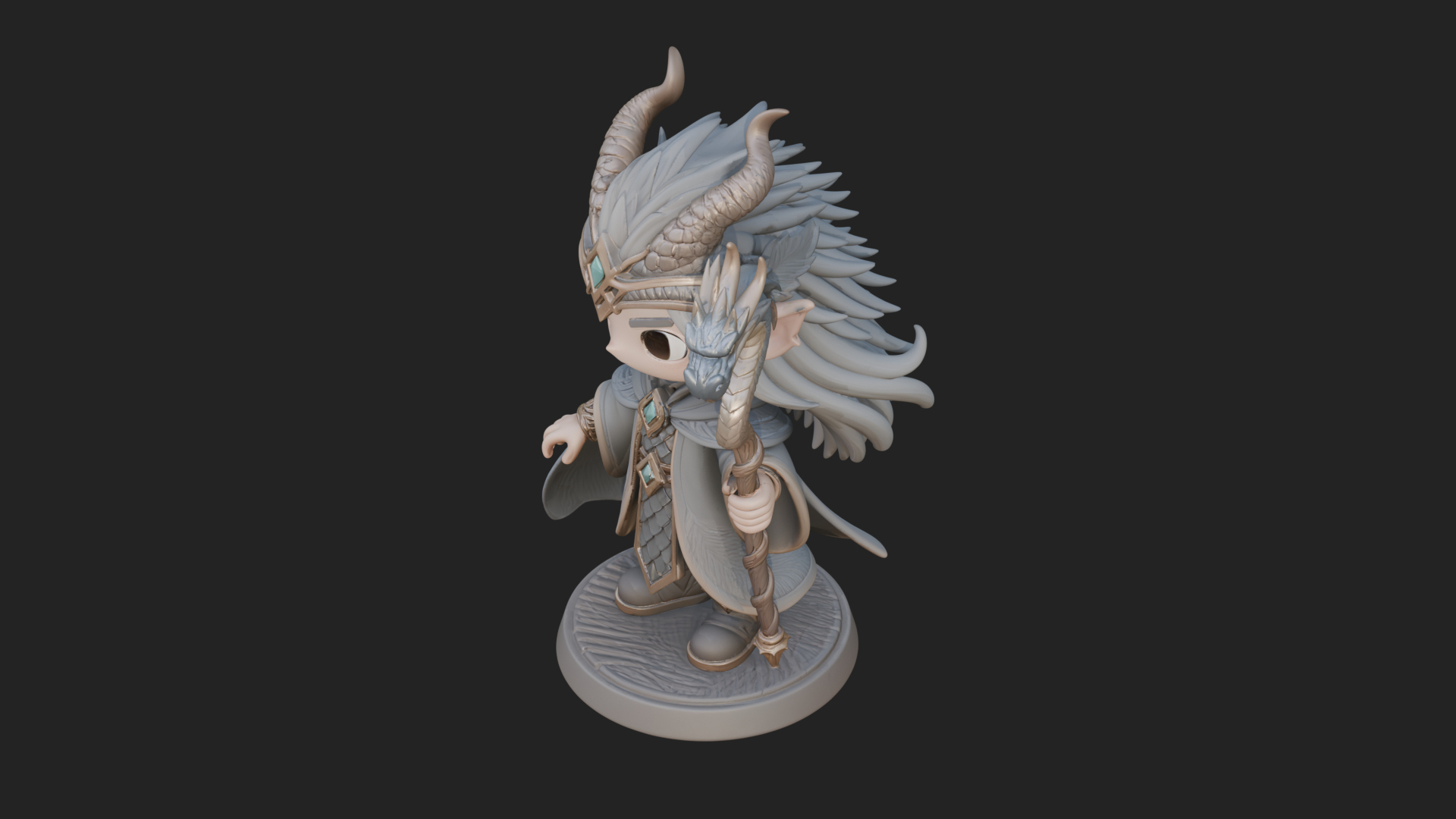 Chibi Horned Dragon Mage Statue Design 3 3D Print Model 3D Model